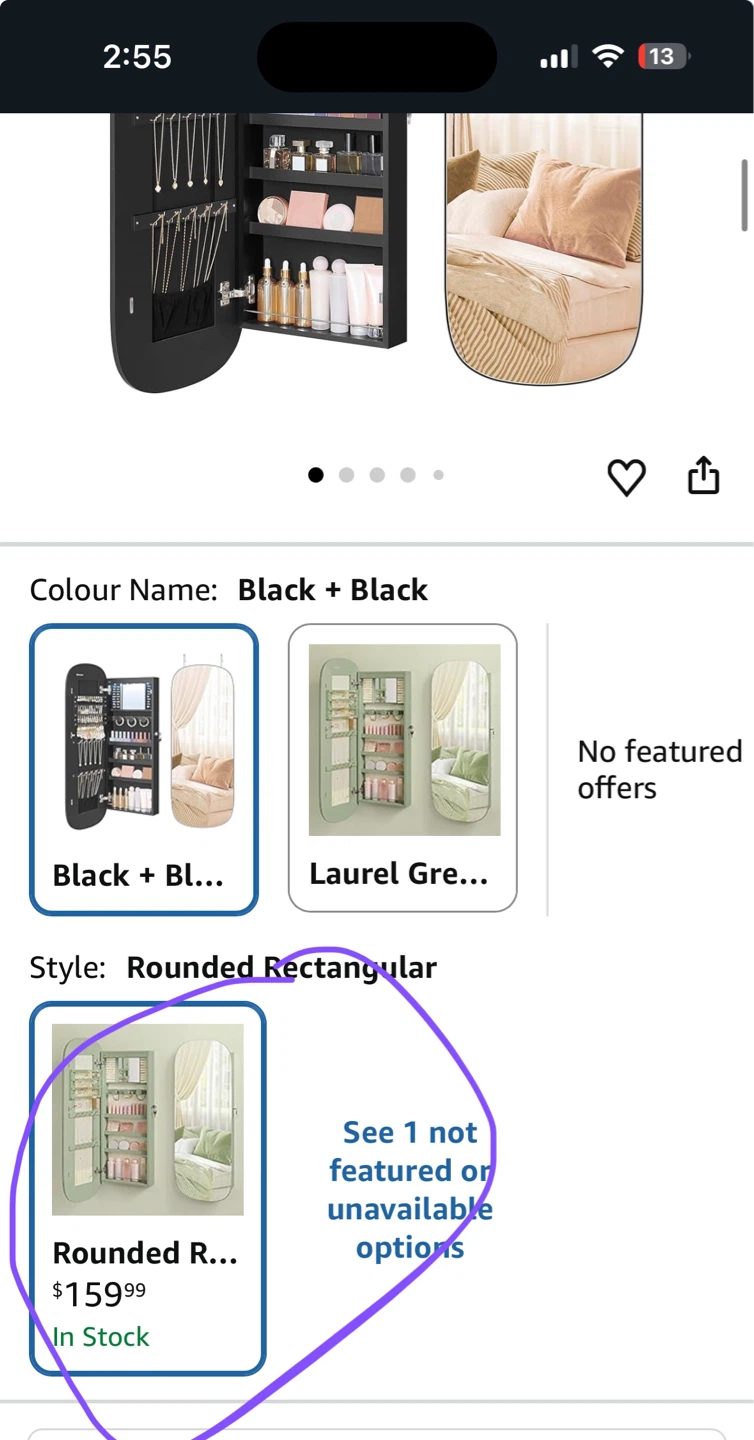 Black Jewelry Storage Cabinet with Mirror - photo 3