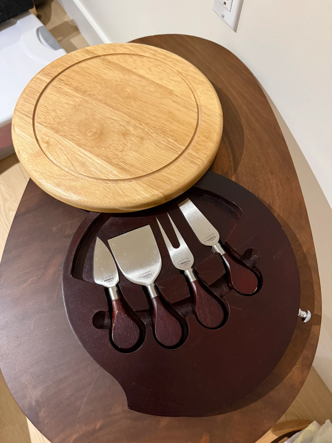 Trudeau Wooden Cheese Board with Hidden Knife Drawer