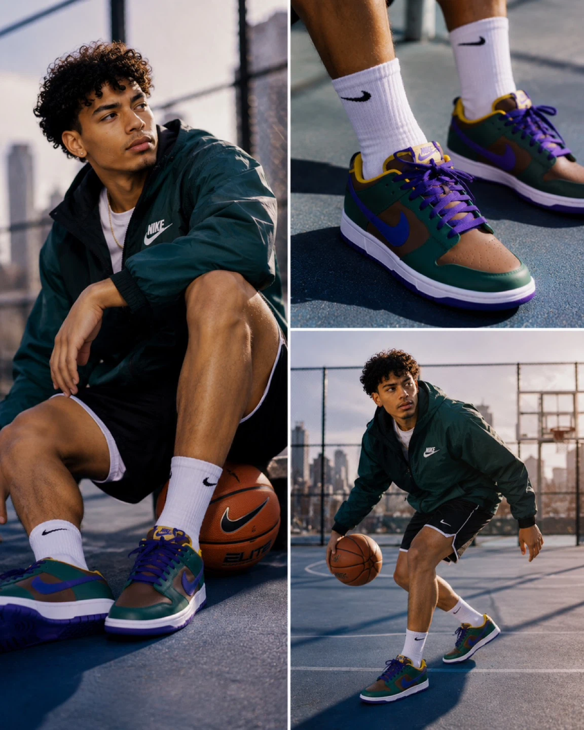 Nike Dunk Low Sneakers - Green, Purple, Brown