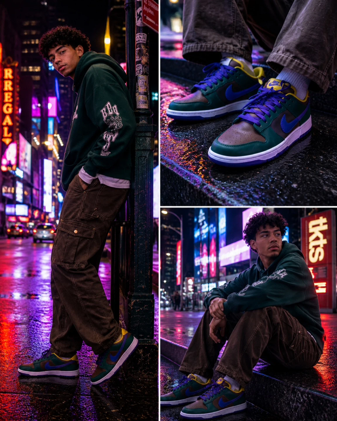 Nike Dunk Low Sneakers - Green, Purple, Brown - photo 2