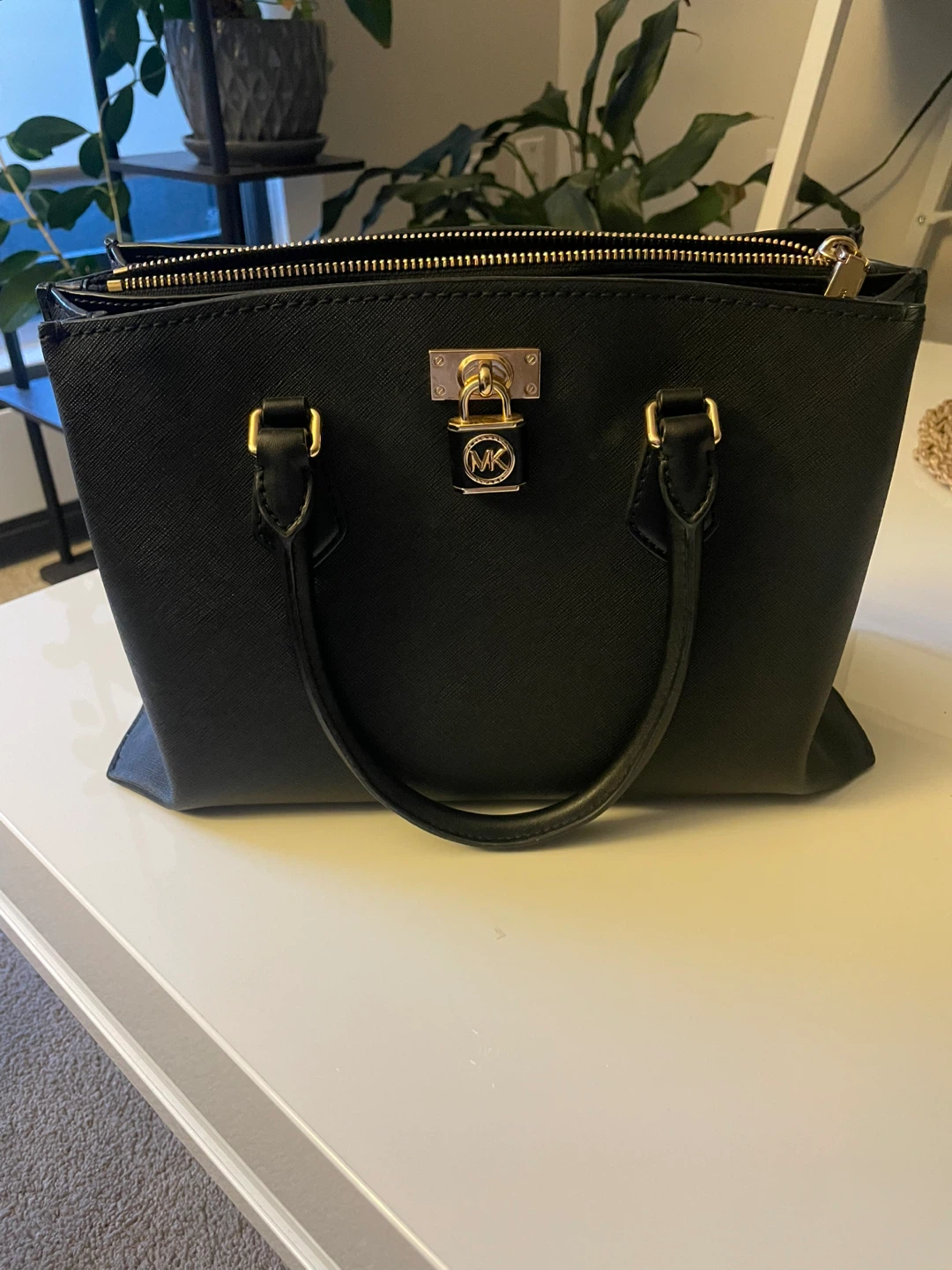 Michael Kors Black Leather Satchel Handbag