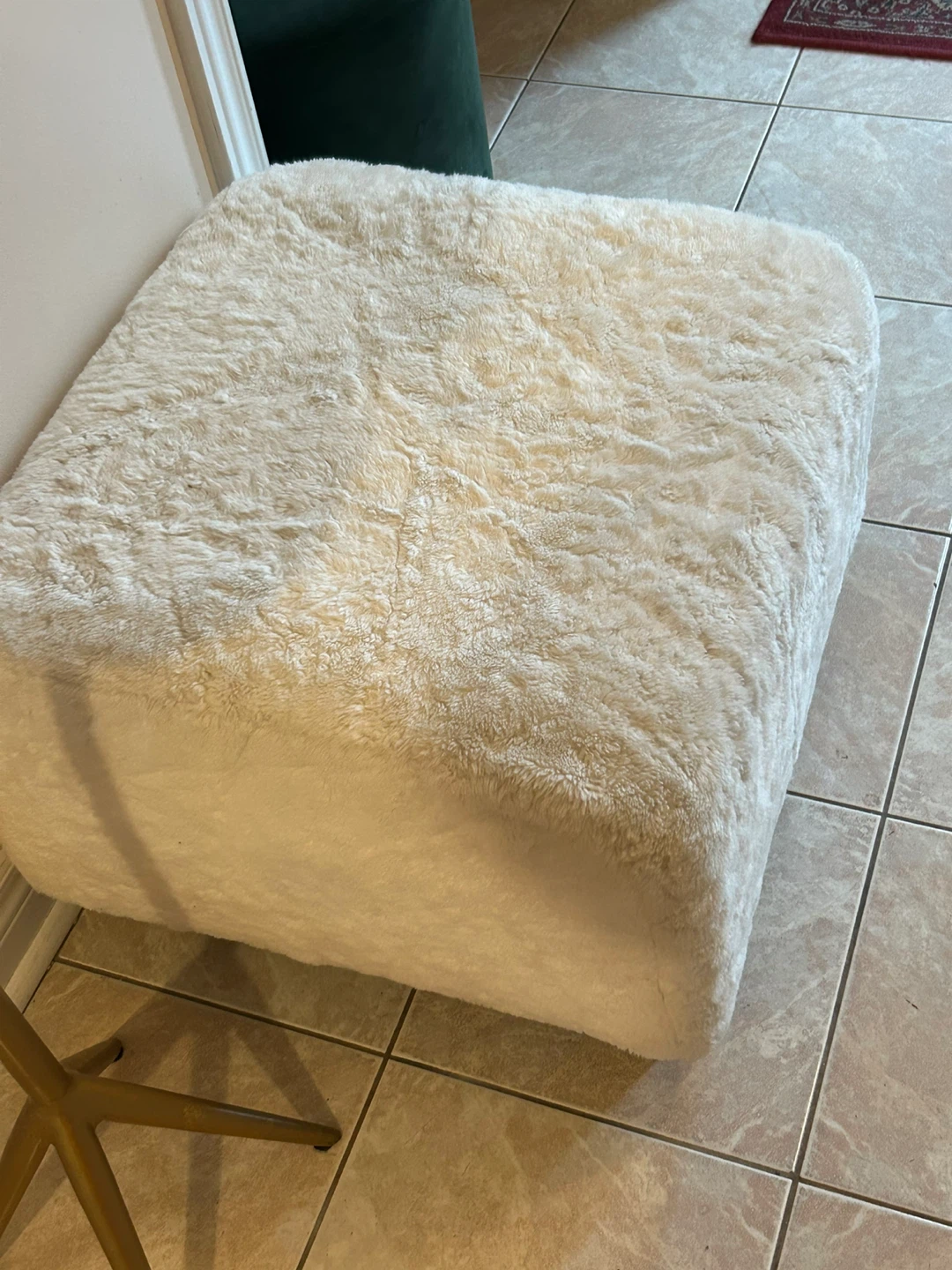 Faux Fur Cube Ottoman - Cream - photo 3