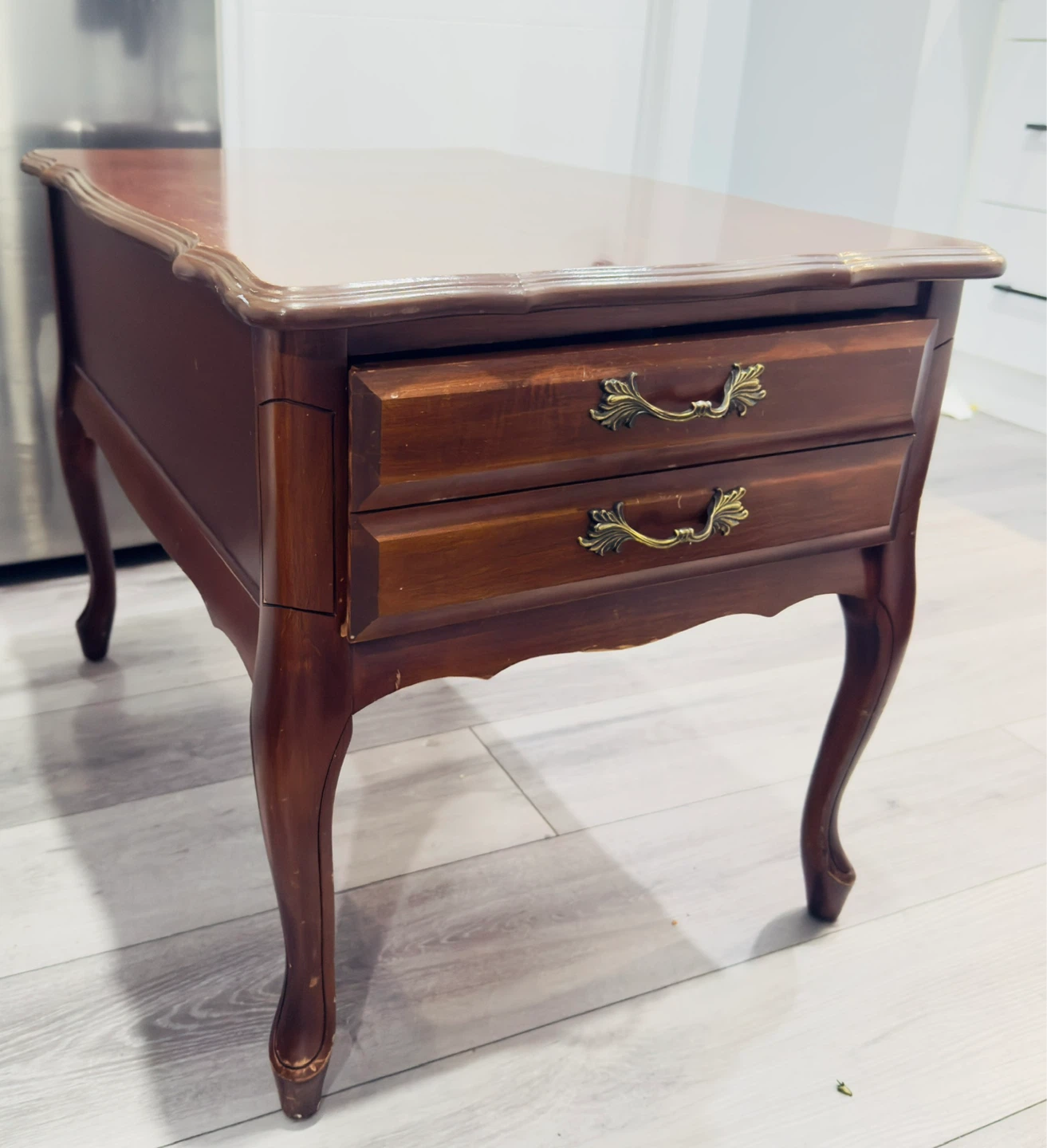 Vintage Wooden End Table with Two Drawers - photo 2
