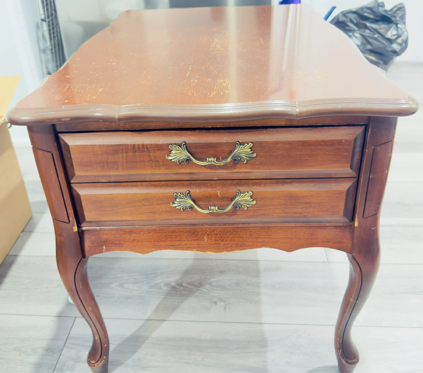 Vintage Wooden End Table with Two Drawers