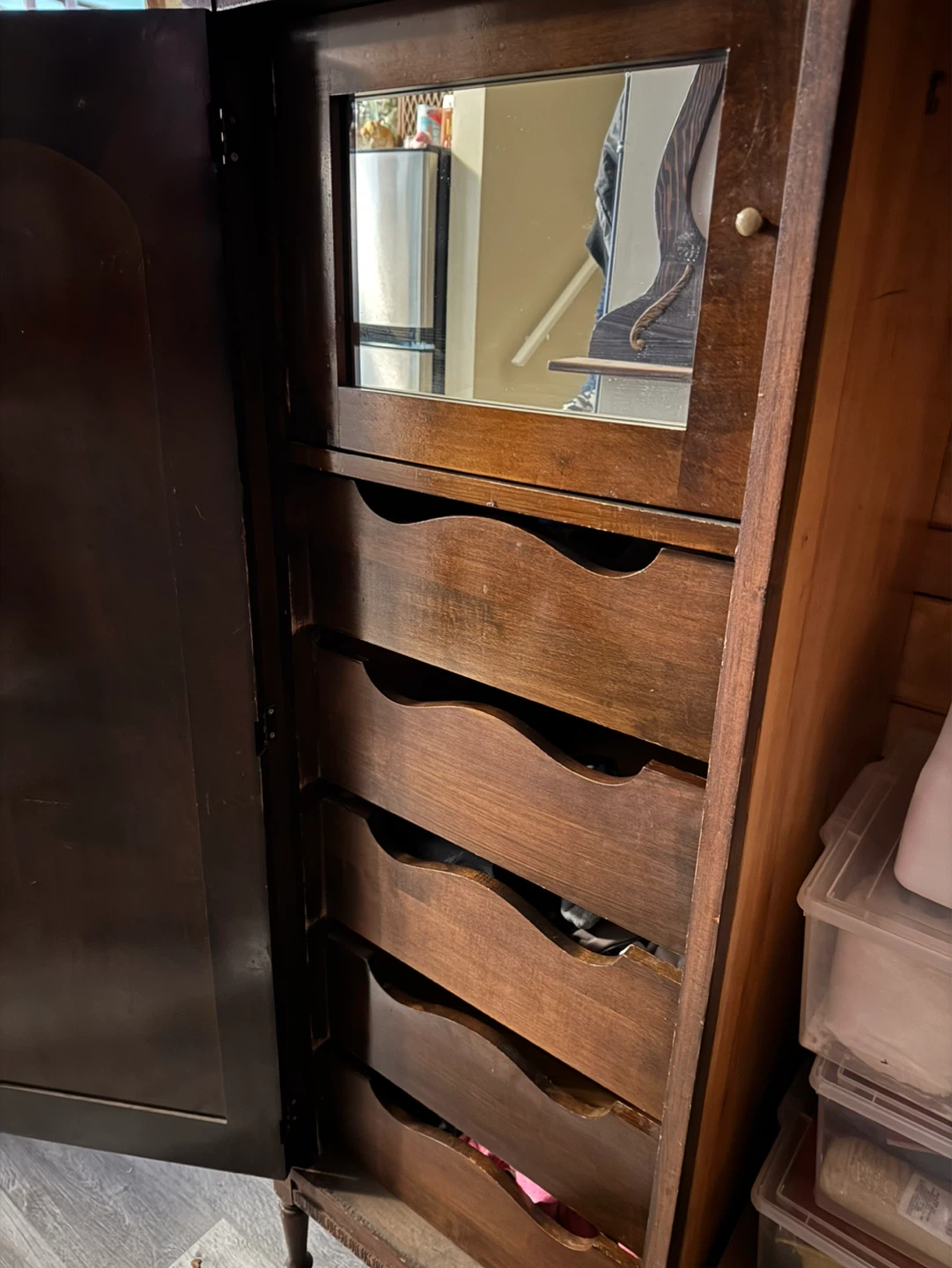 Antique Wooden Armoire with Mirror and Drawers - photo 2