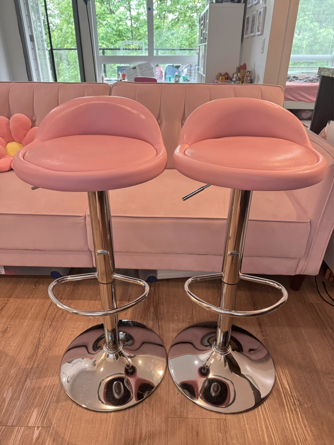 Set of 2 Pink Bar Stools