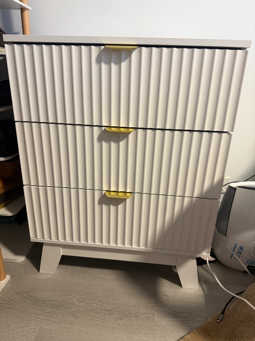 3-Drawer White Dresser with Gold Handles