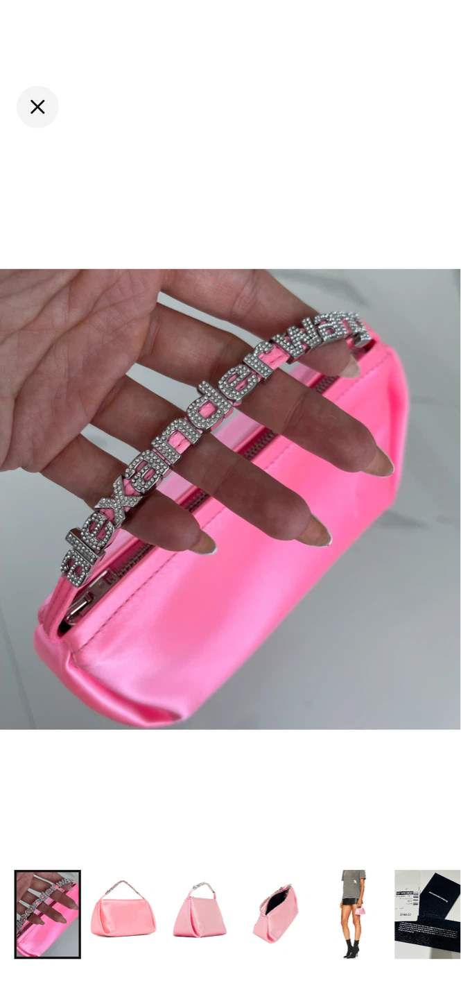 Alexander Wang Pink Satin Rhinestone Logo Shoulder Bag