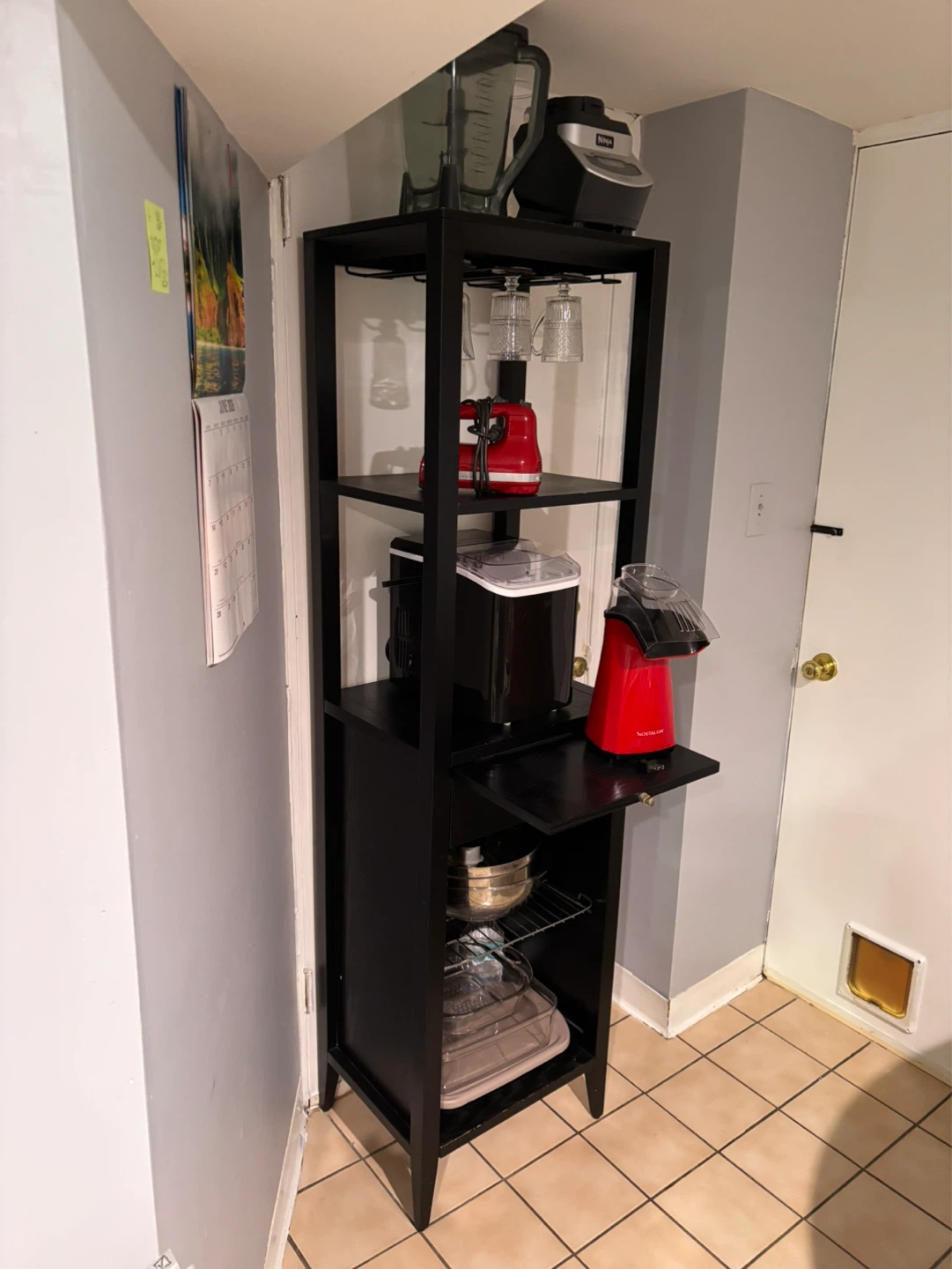 Black Metal Bar Cart with Wine Glass Rack - photo 4