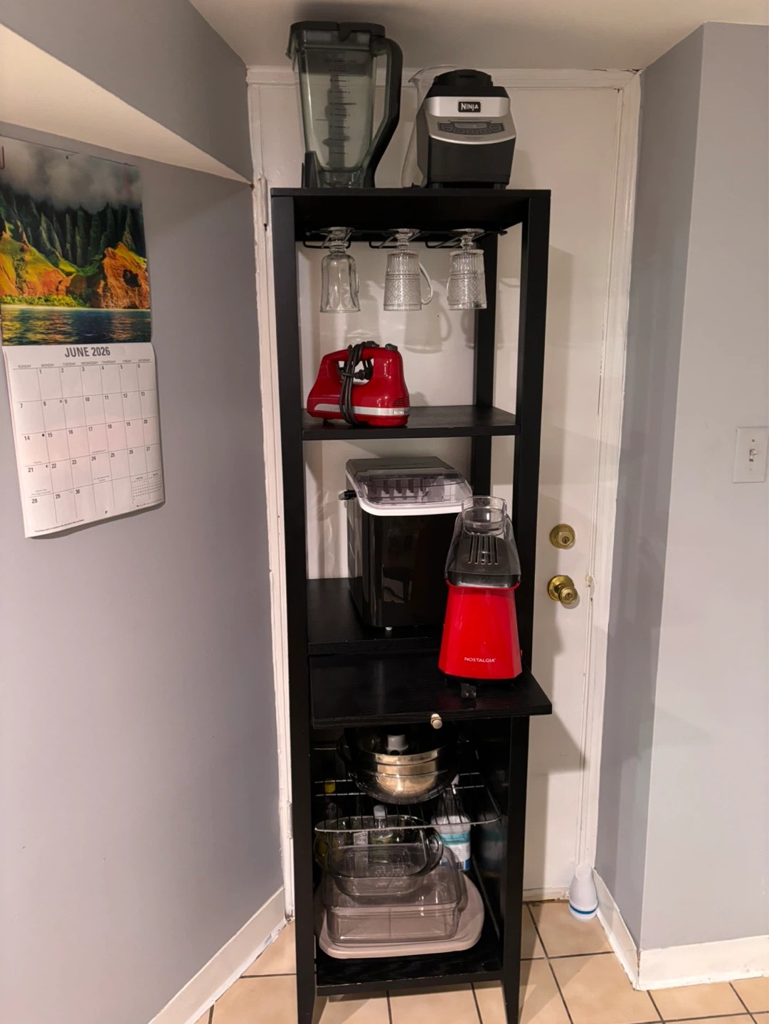 Black Metal Bar Cart with Wine Glass Rack - photo 5