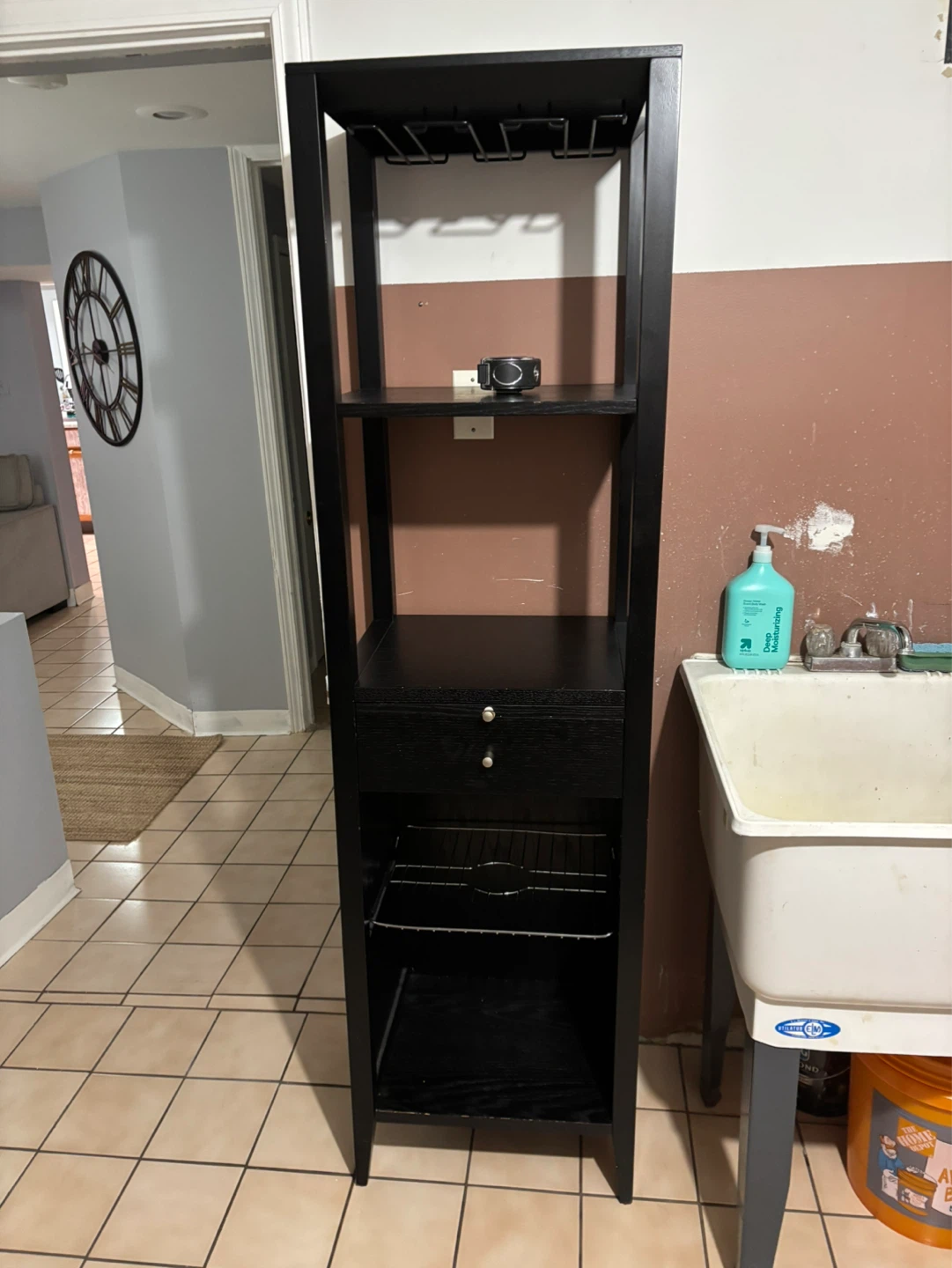 Black Metal Bar Cart with Wine Glass Rack - photo 3