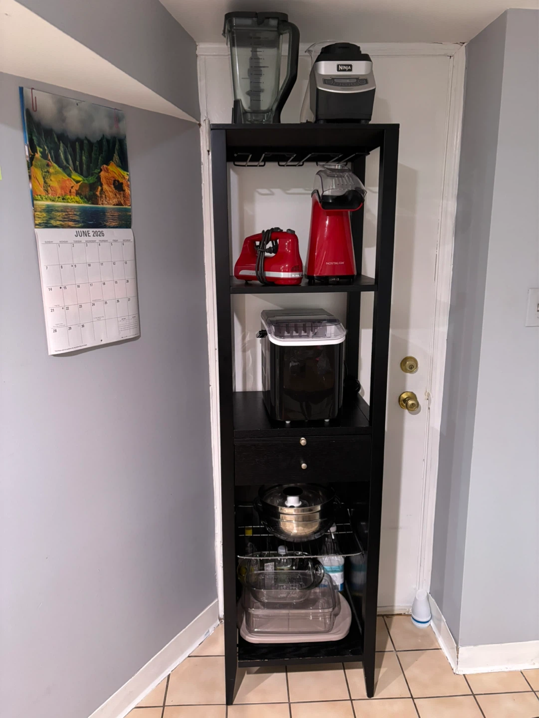 Black Wood Bar Cart with Wine Glass Rack - photo 5