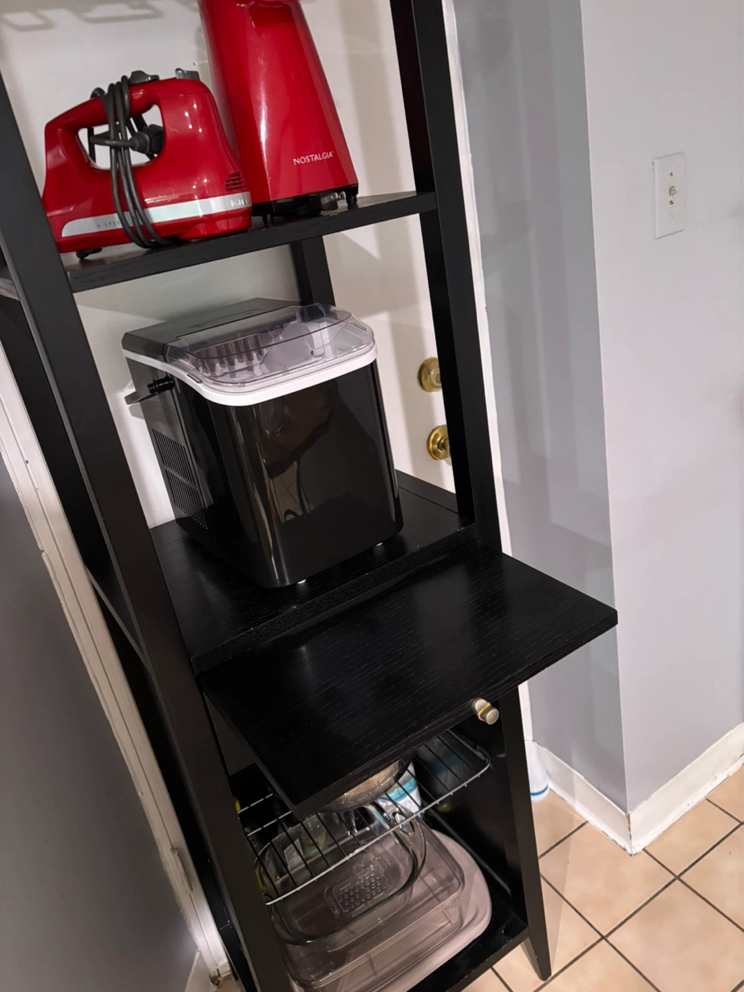 Black Wood Bar Cart with Wine Glass Rack - photo 4