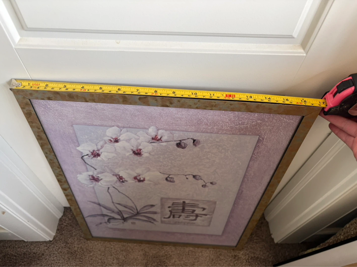 Framed Orchid Art Print with "Long Life" Kanji - photo 3