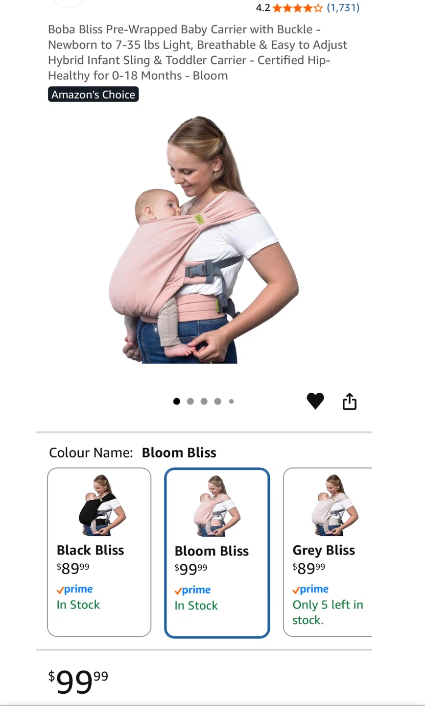 New! Boba Bliss Pre-Wrapped Baby Carrier - Bloom
