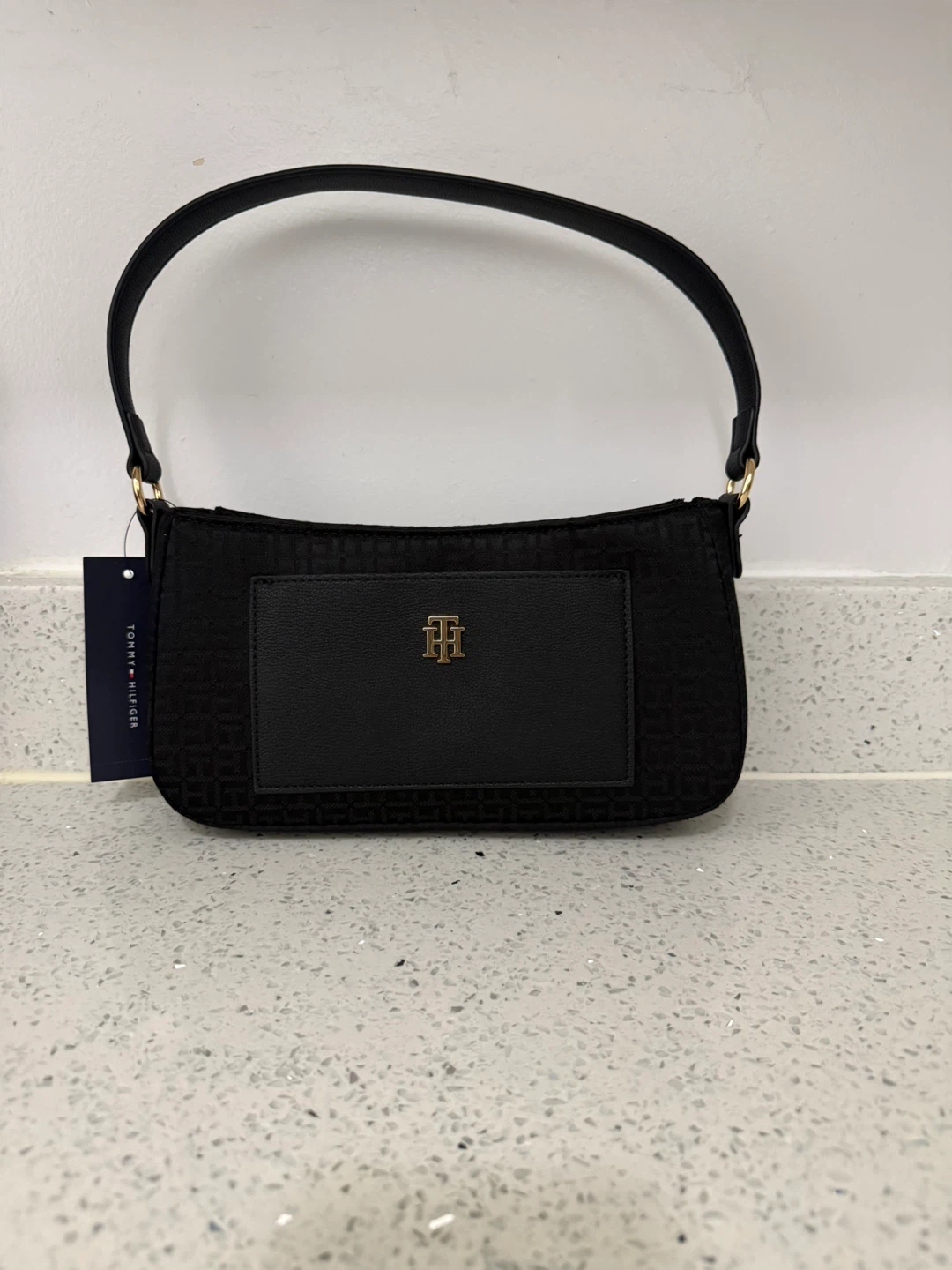 Tommy Hilfiger Black Monogram Shoulder Bag