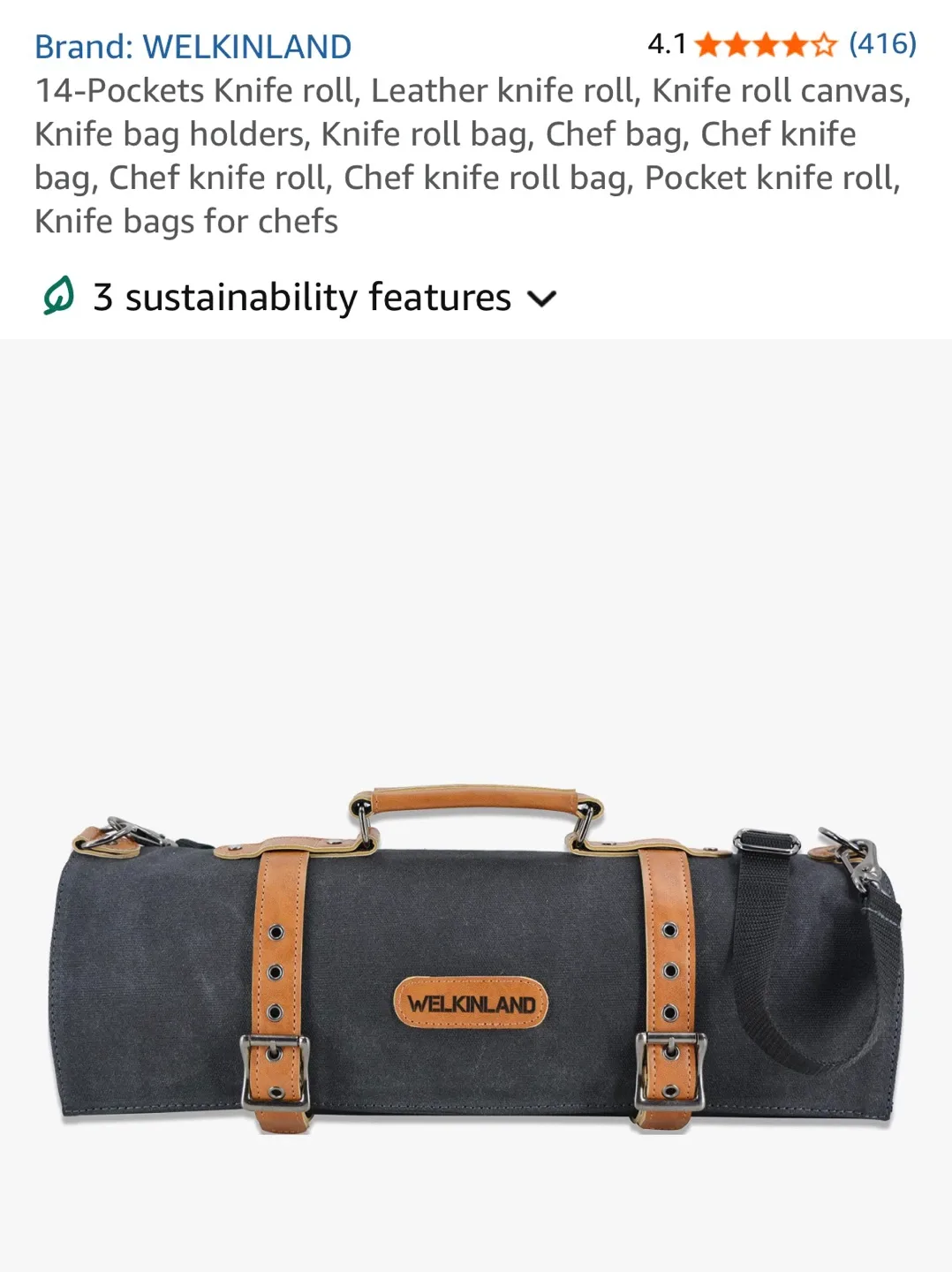 WELKINLAND 14-Pocket Canvas Knife Roll Bag