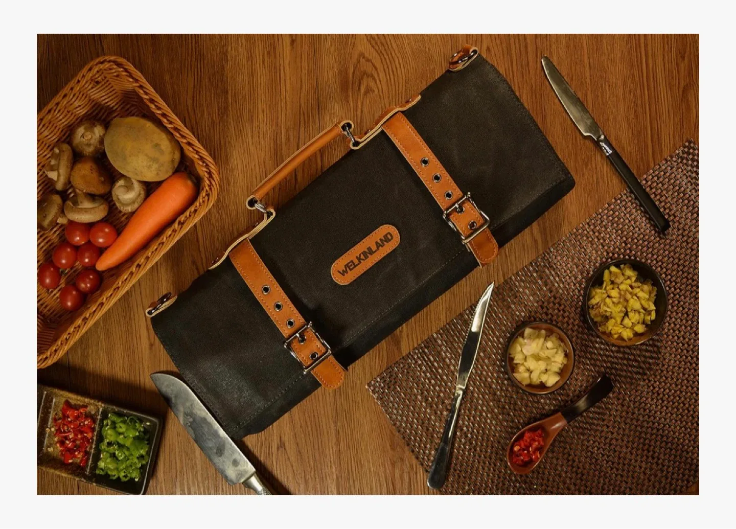 WELKINLAND 14-Pocket Canvas Knife Roll Bag - photo 3
