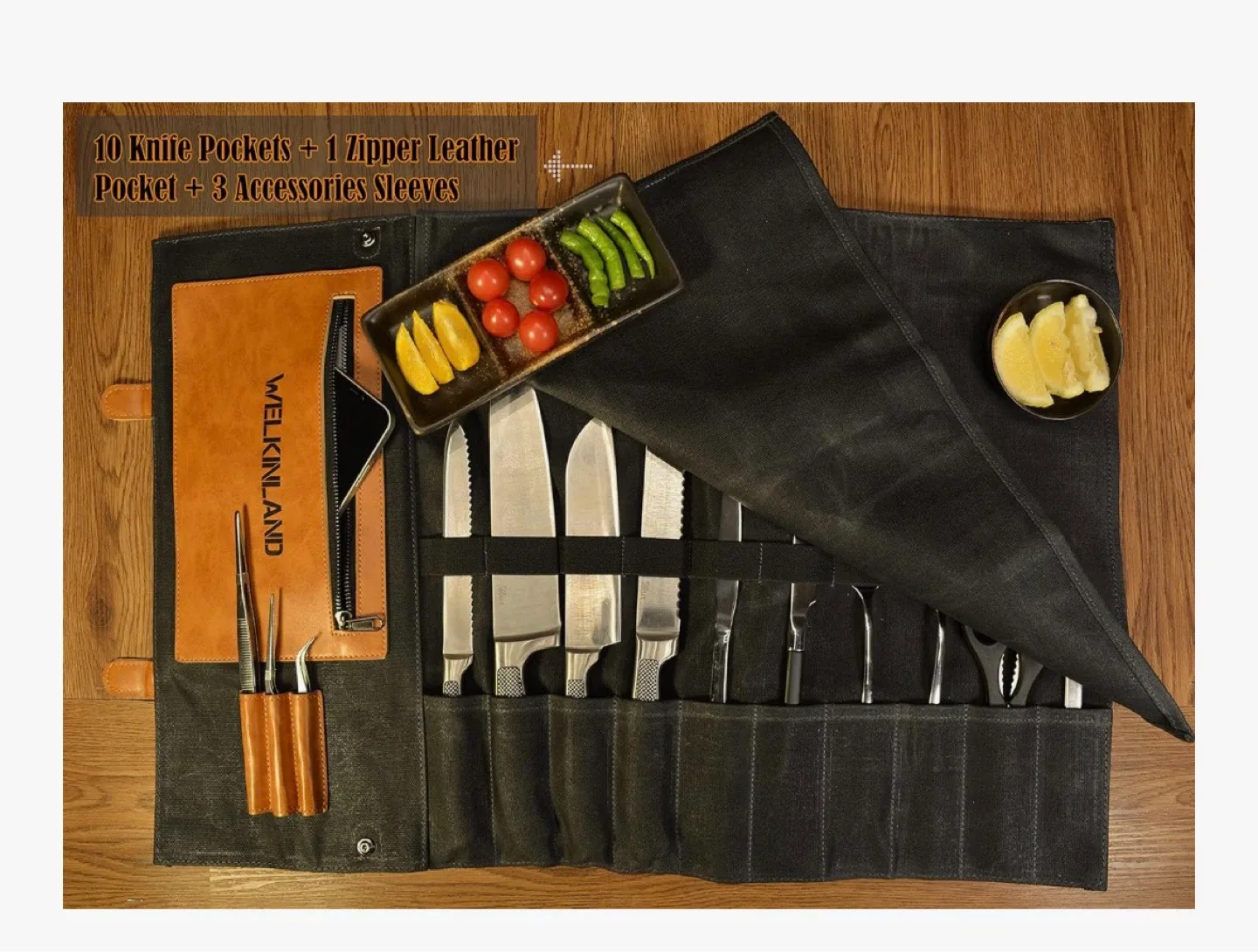 WELKINLAND 14-Pocket Canvas Knife Roll Bag - photo 2