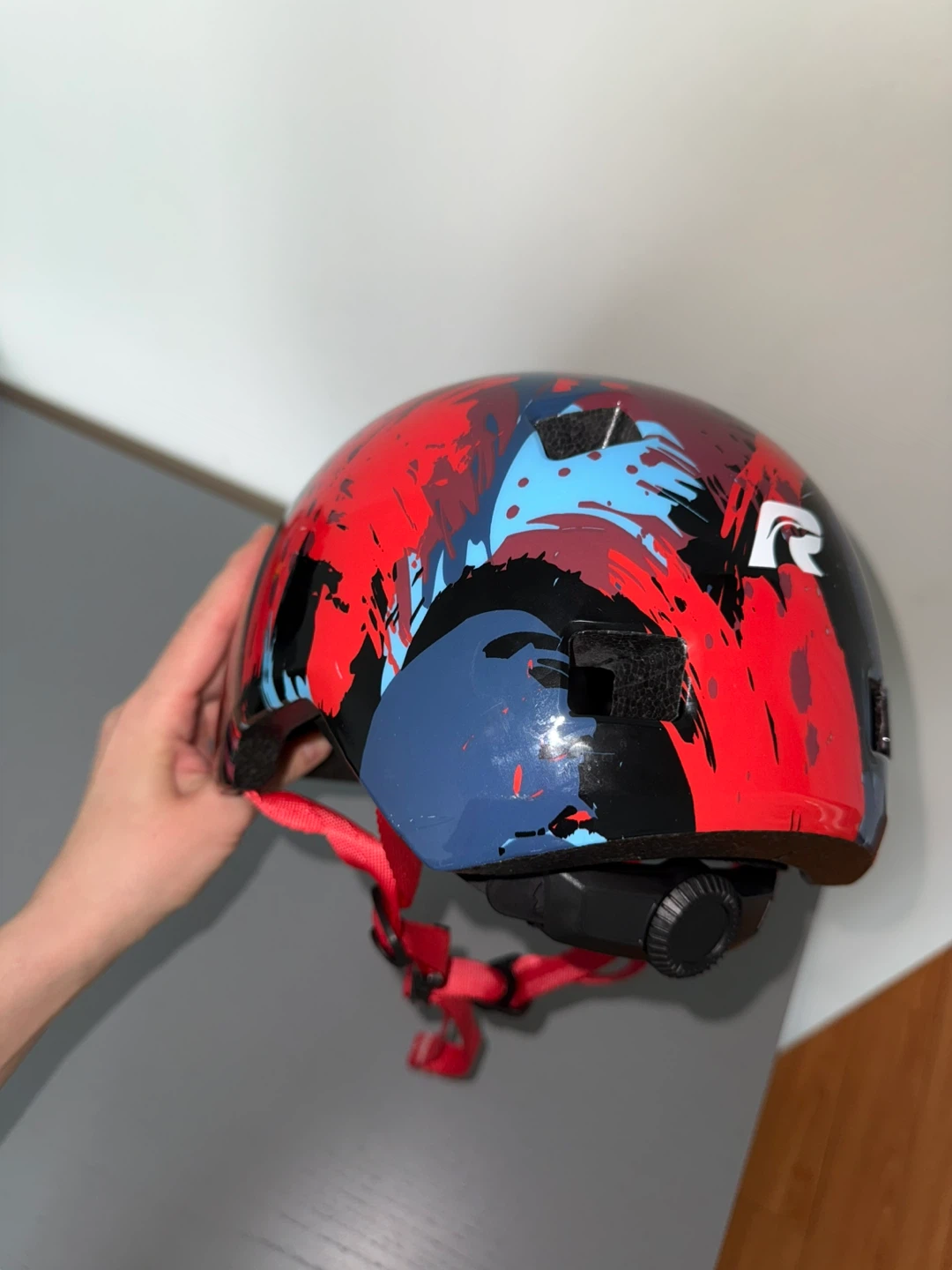 Red, Blue, and Black Splatter Design Bike Helmet - photo 3