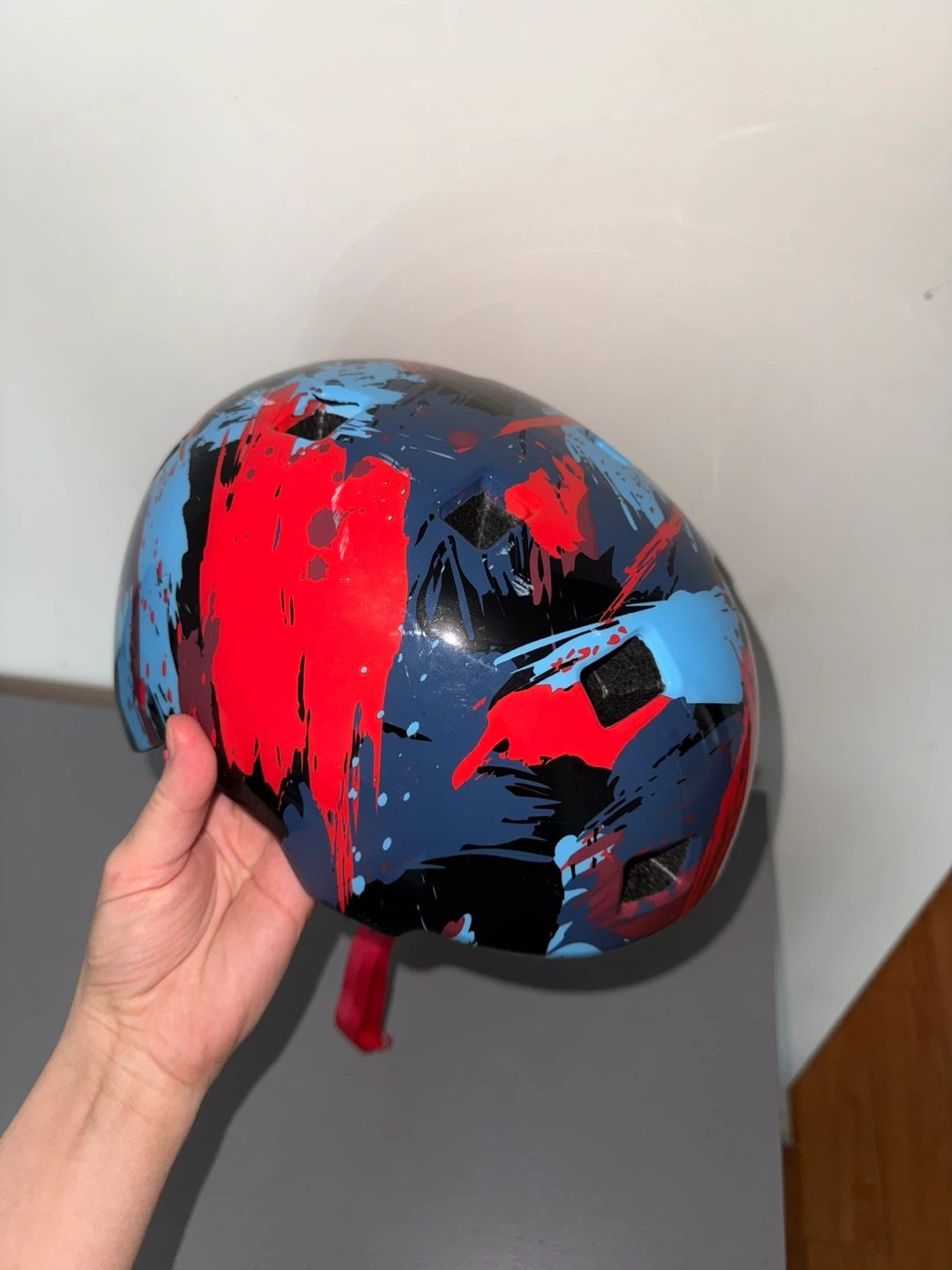 Red, Blue, and Black Splatter Design Bike Helmet