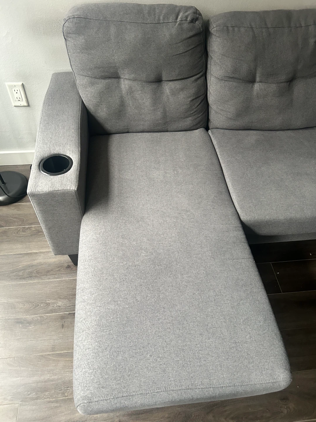 Grey L Shaped Sofa with Cup Holders