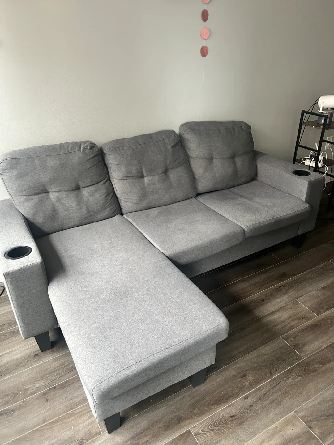 Grey L Shaped Sofa with Cup Holders - photo 2