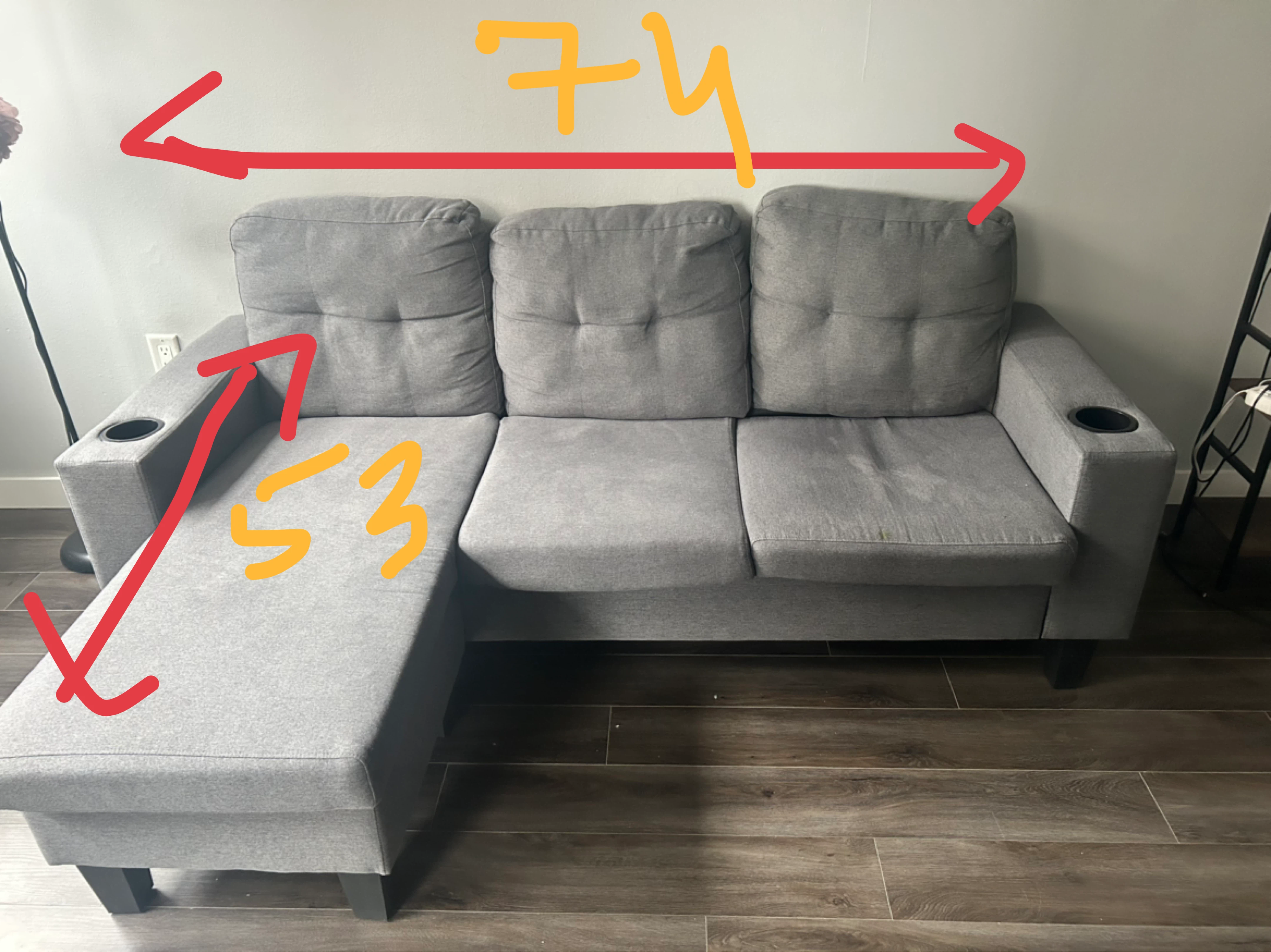 Grey L Shaped Sofa with Cup Holders - photo 3