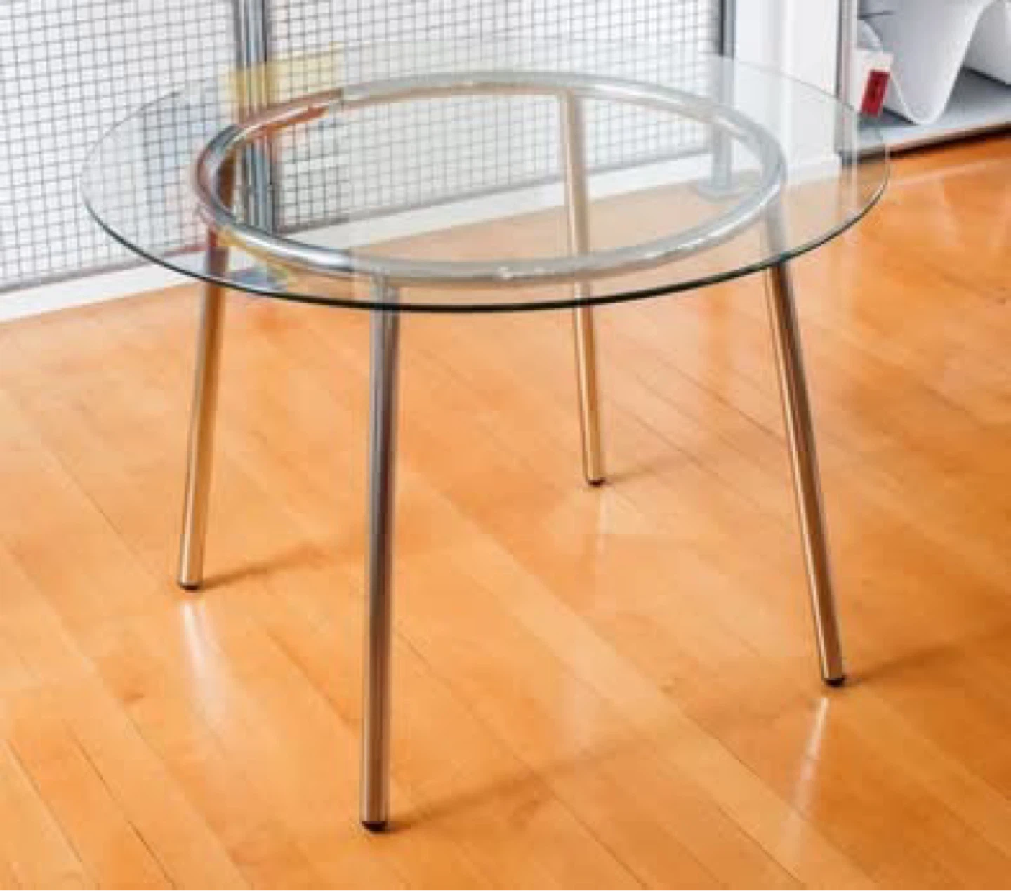 Round Glass Dining Table with Chrome Legs
