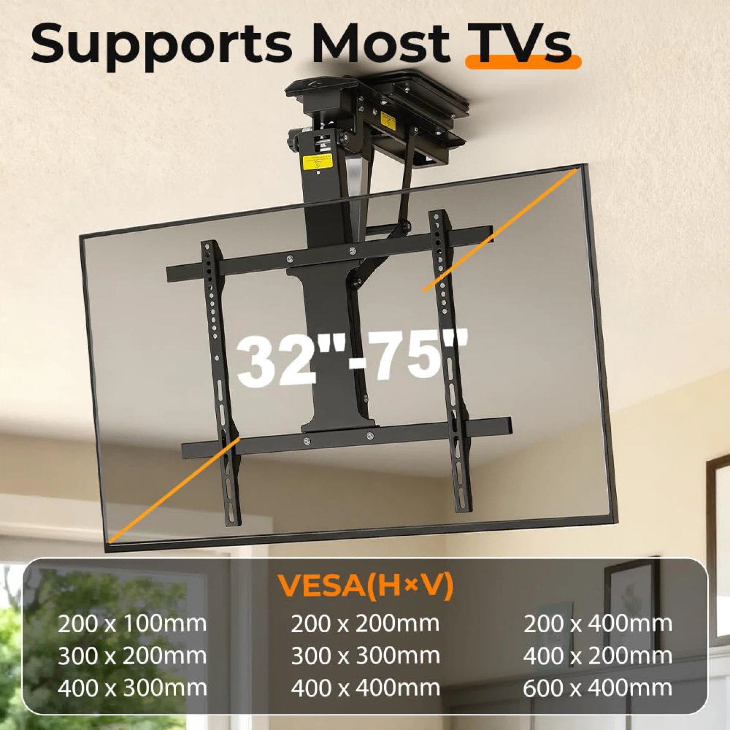 360° Manual Swivel Electric Flip Down TV Mount for 32–75 Inch - photo 2