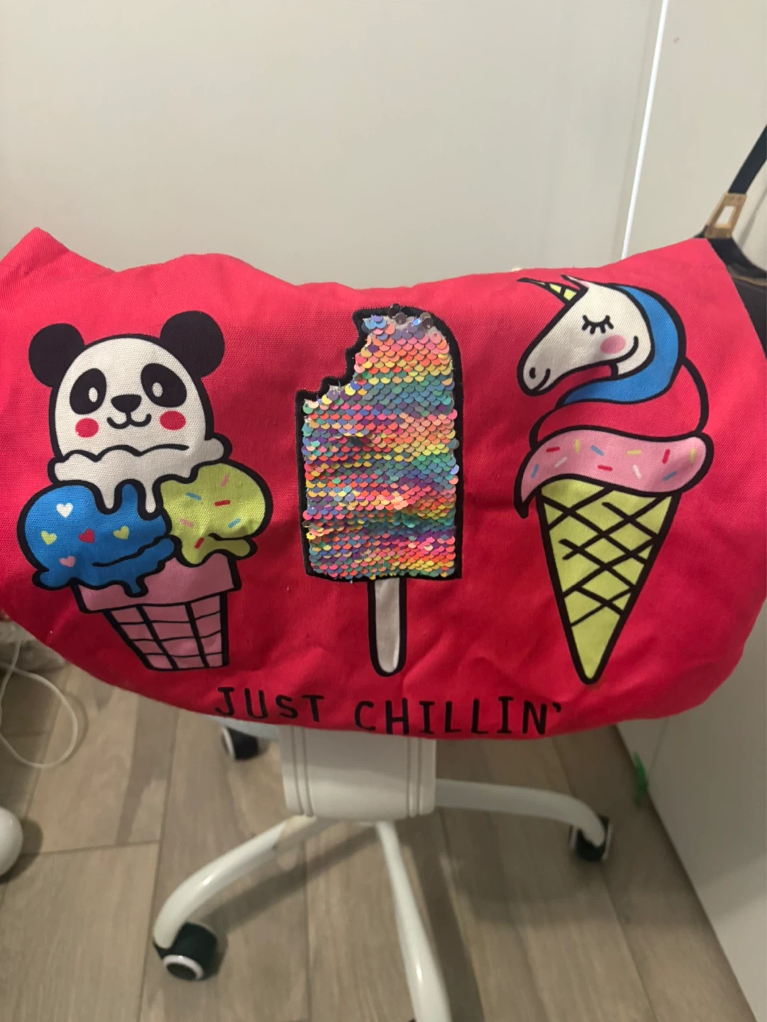 Pink Tote Bag with Ice Cream and Panda Graphics - photo 2