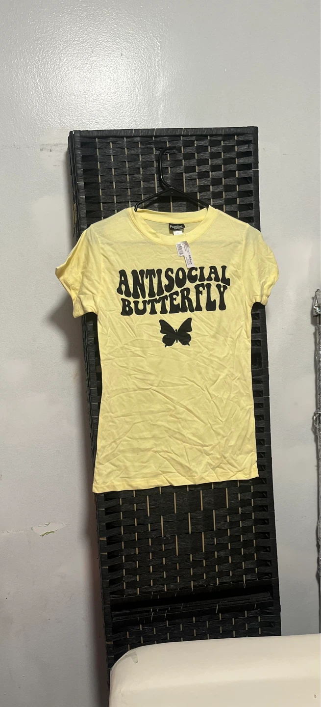 Yellow Antisocial Butterfly T-Shirt size L