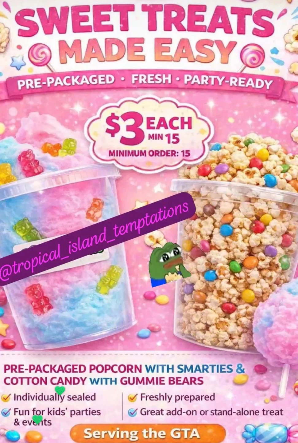$3 each~Pre-packaged Popcorn with Smarties & CC with Gummy Bears