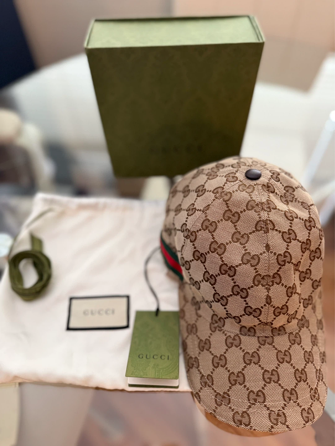 Gucci Baseball Cap - GG Monogram with Green/Red Stripe