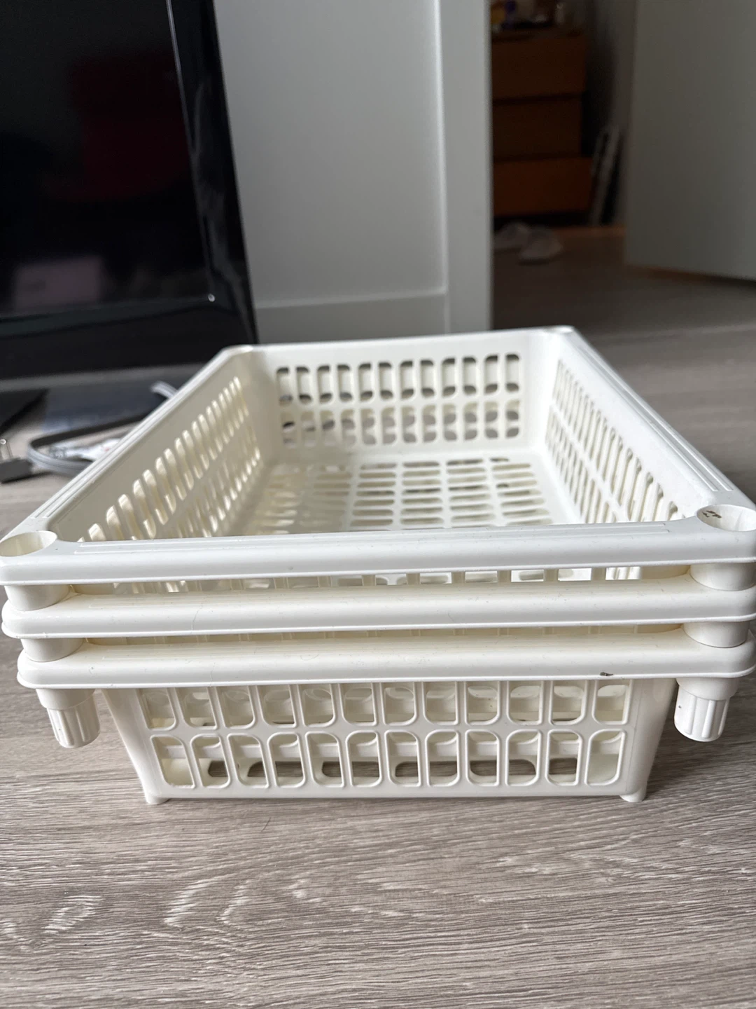 White Plastic Storage Baskets (Set of 3)