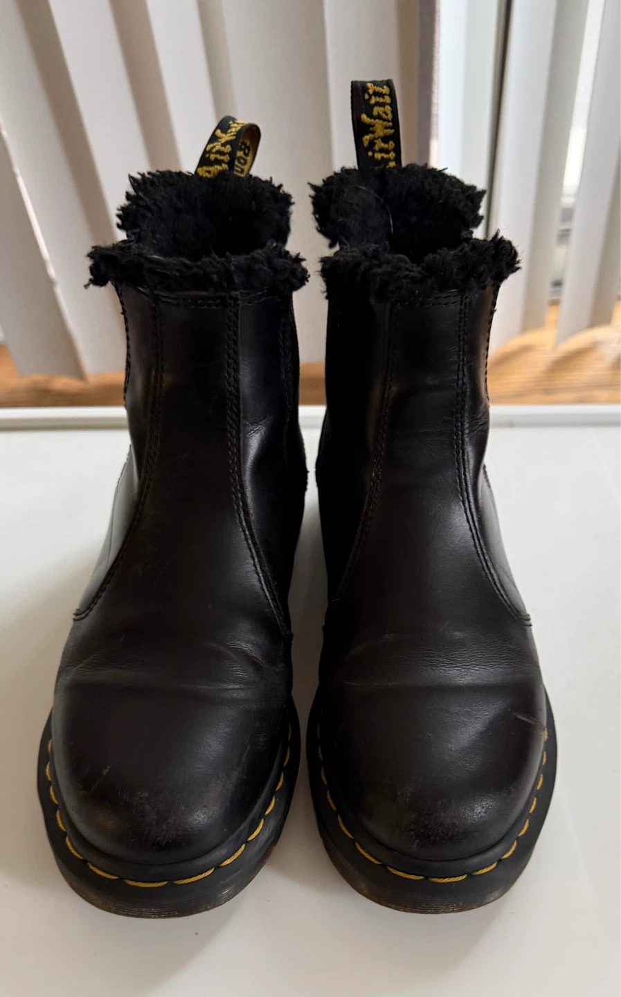 Dr. Martens Black Leather Fur Lined Chelsea Boots