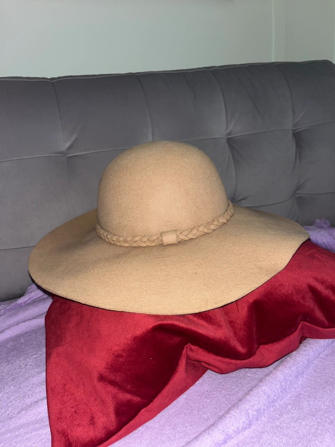 Tan Wool Wide Brim Hat with Braided Band - photo 2