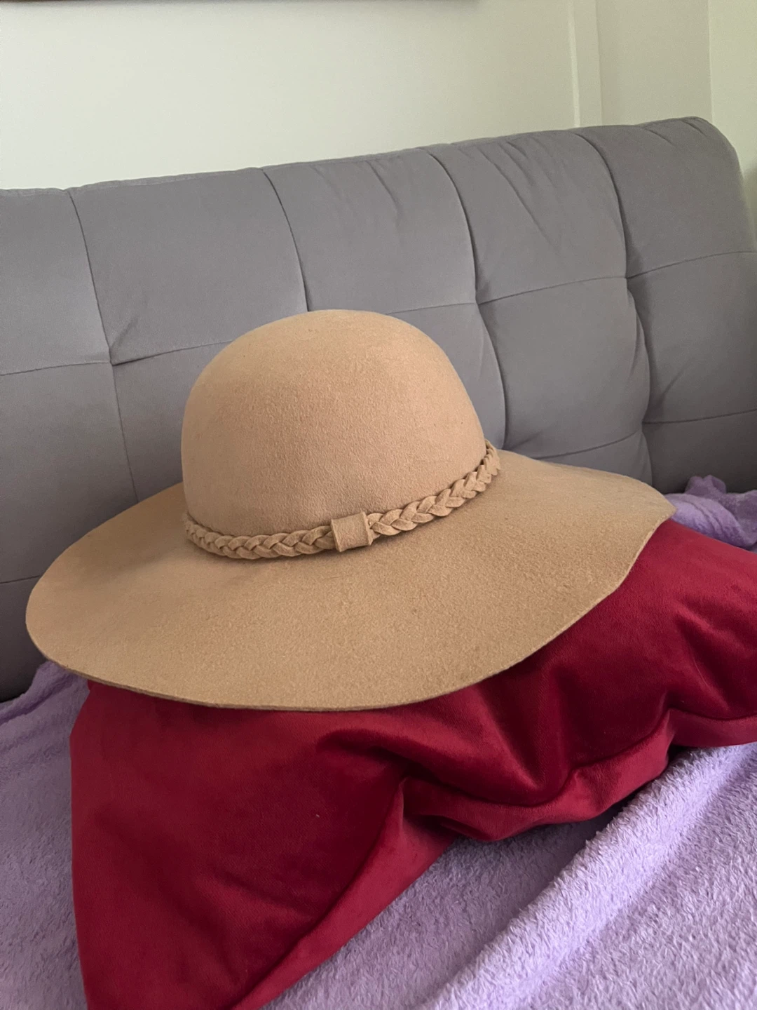 Tan Wool Wide Brim Hat with Braided Band - photo 3