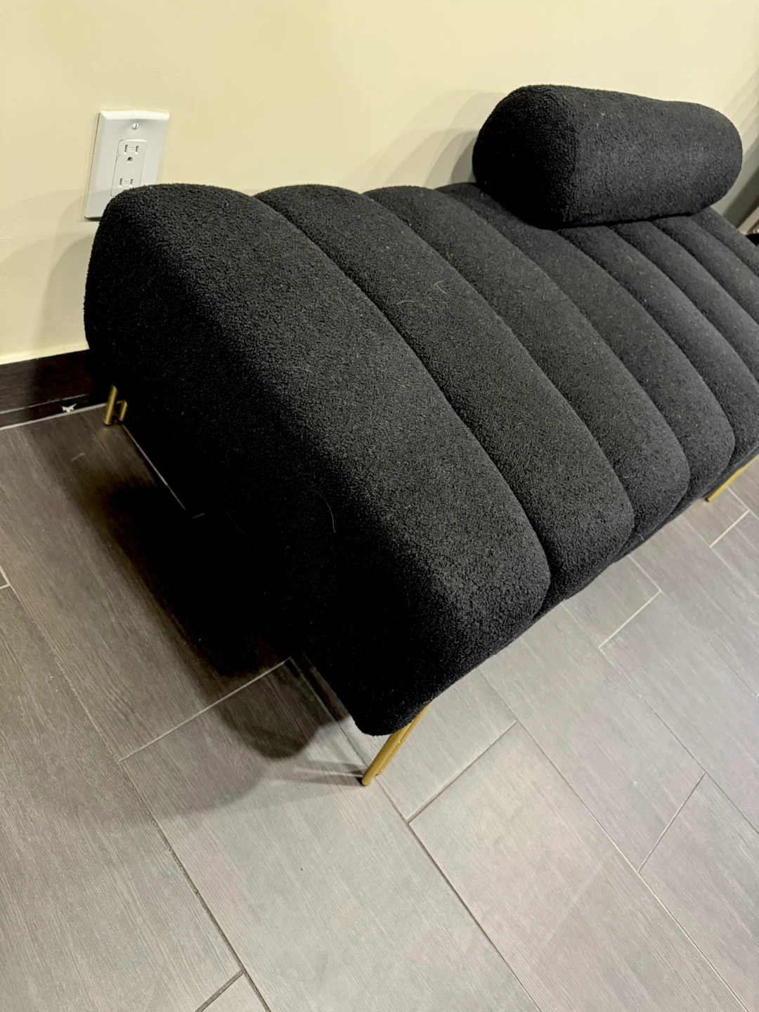 Black Channel Tufted Bench with Bolster Pillow and Gold Legs - photo 3