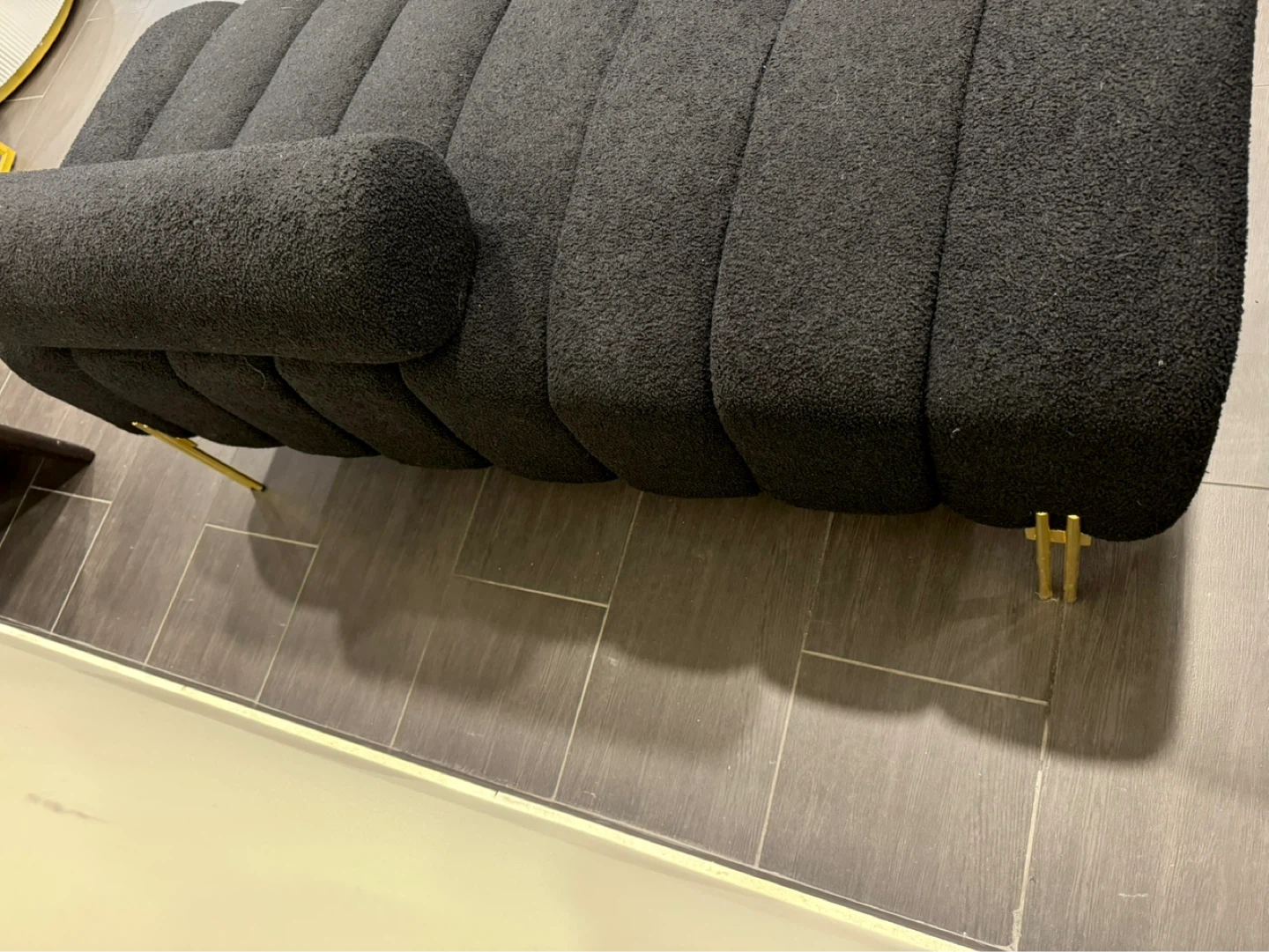 Black Channel Tufted Bench with Bolster Pillow and Gold Legs - photo 4