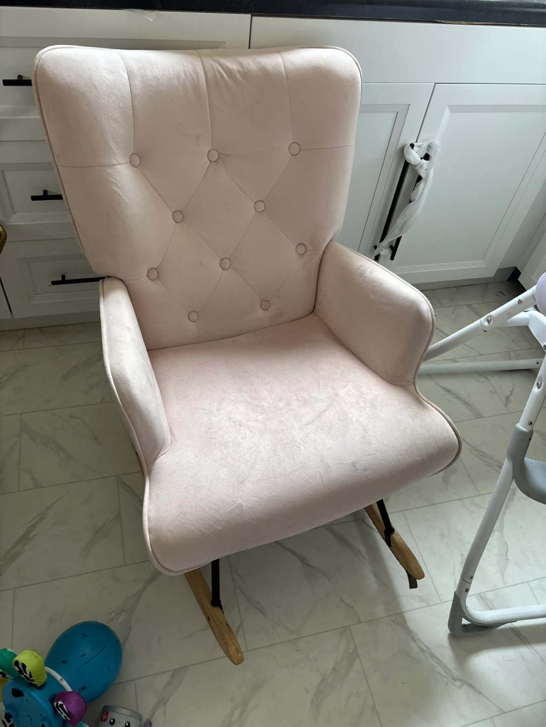 Pink Velvet Upholstered Rocking Chair