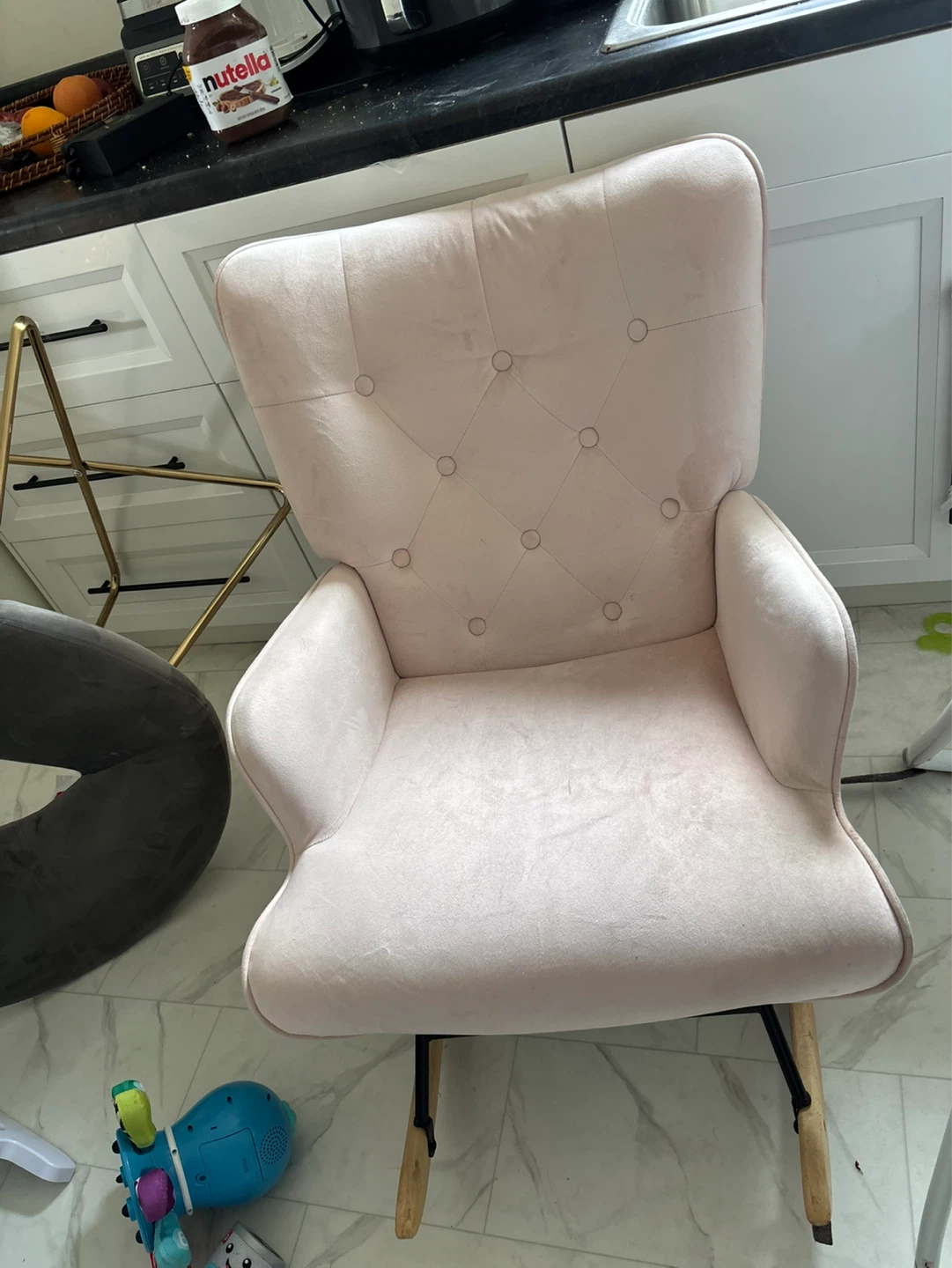 Pink Velvet Upholstered Rocking Chair - photo 2