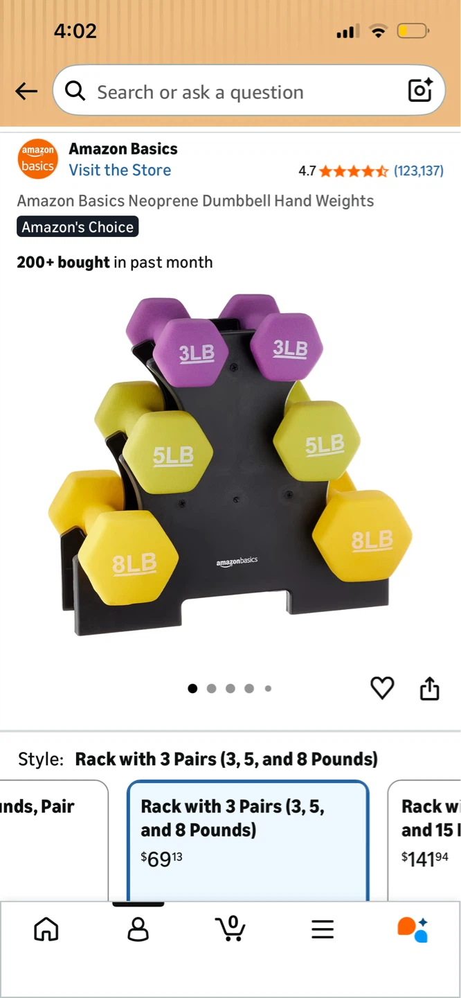 Amazon Neoprene Dumbbell Hand Weights (3, 5, 8 LB Pairs)