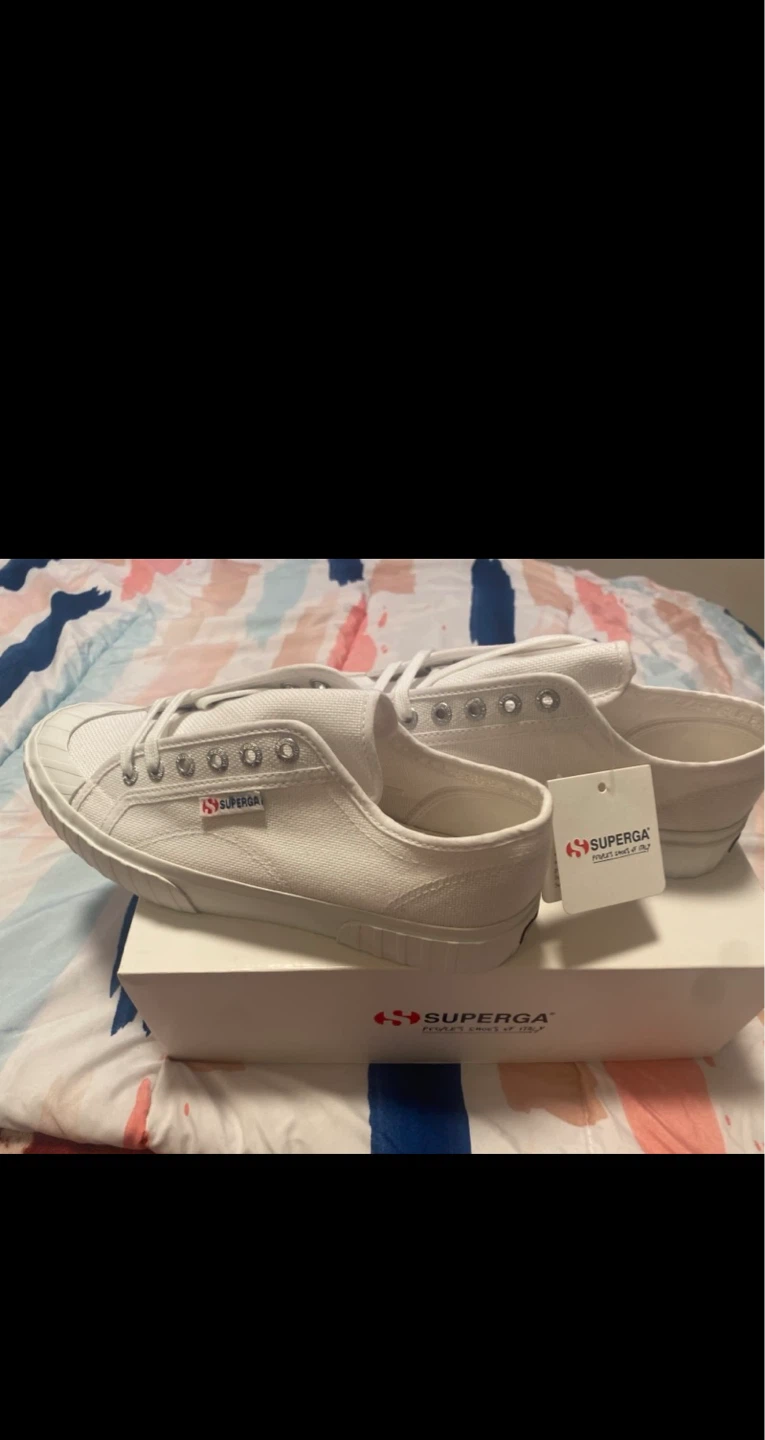 Superga 2630 Stripe White Canvas Sneakers - US W 8 / EU 40