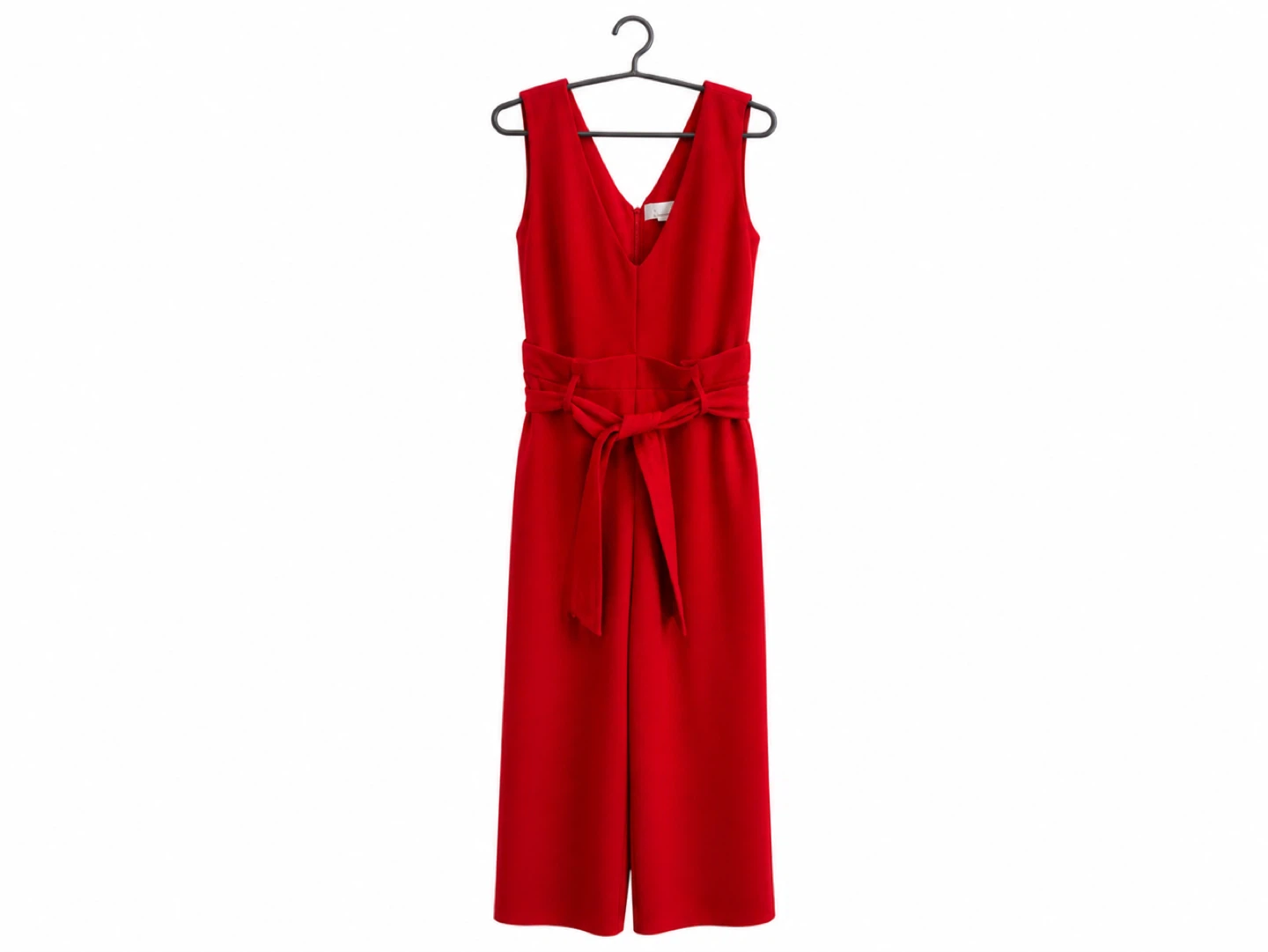 Red Sleeveless Wide-Leg Jumpsuit with Belt