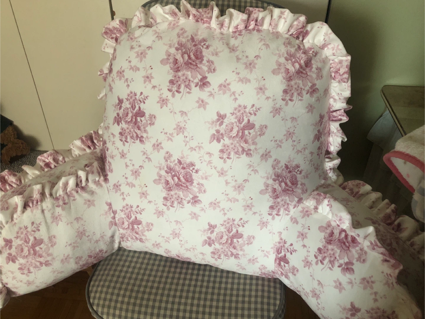 Floral Reading Pillow with Ruffles