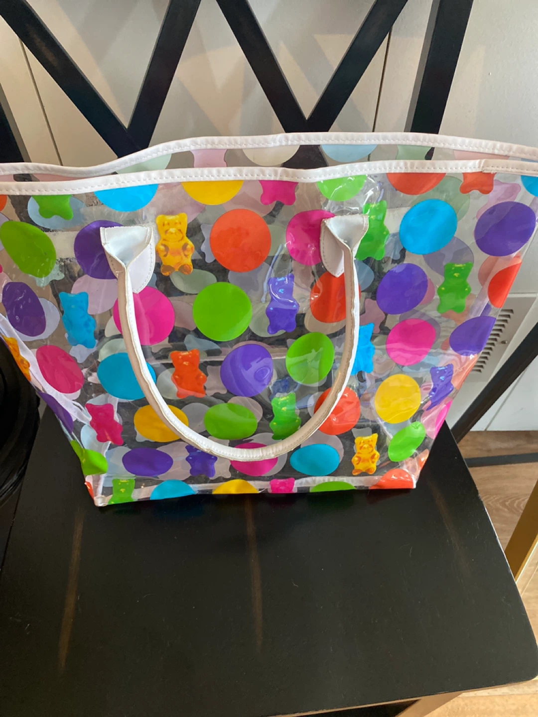 Clear Tote Bag with Gummy Bear and Polka Dot Pattern