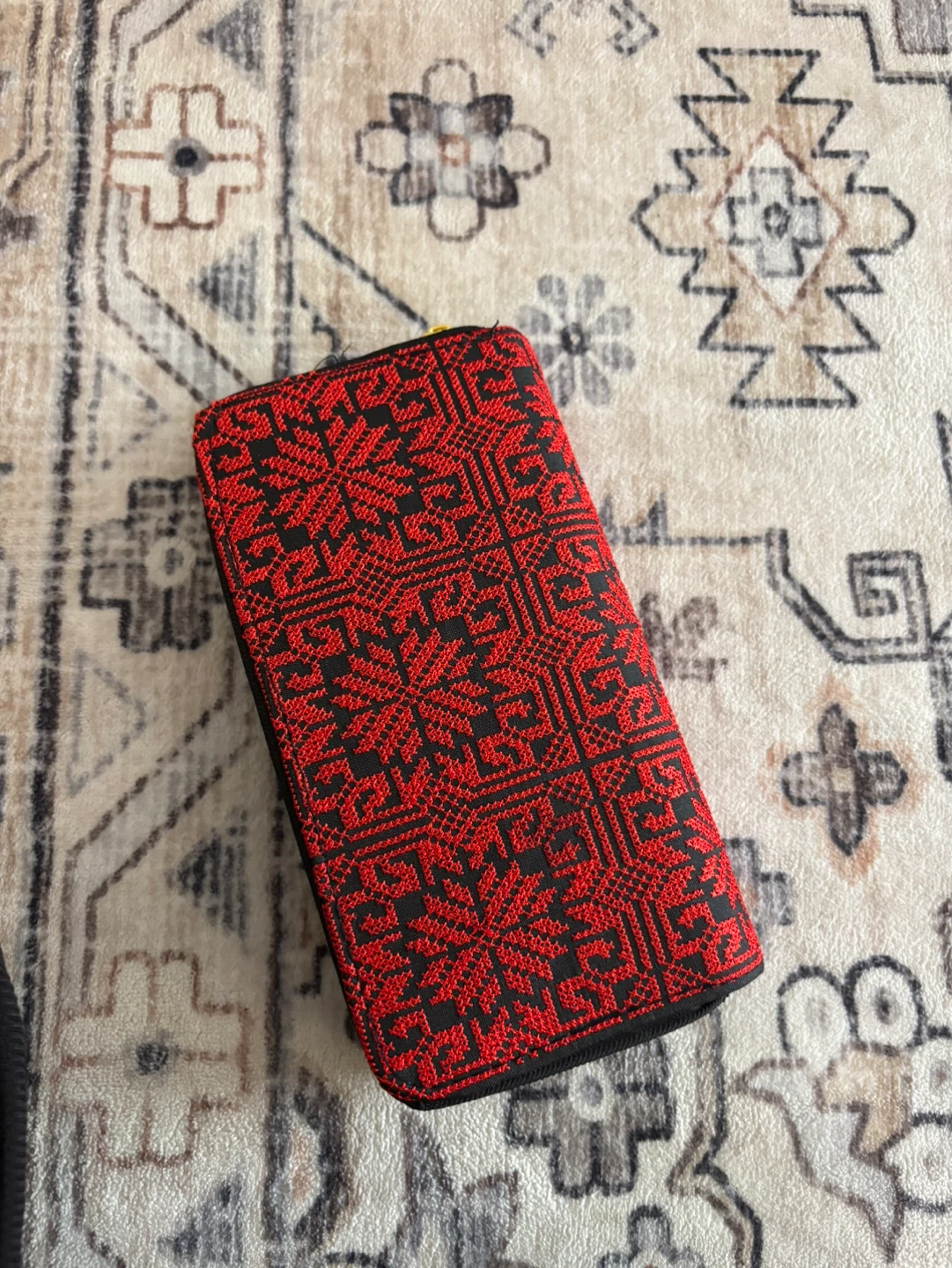 Palestinian Embroidered Zip-Around Wallet Red Black