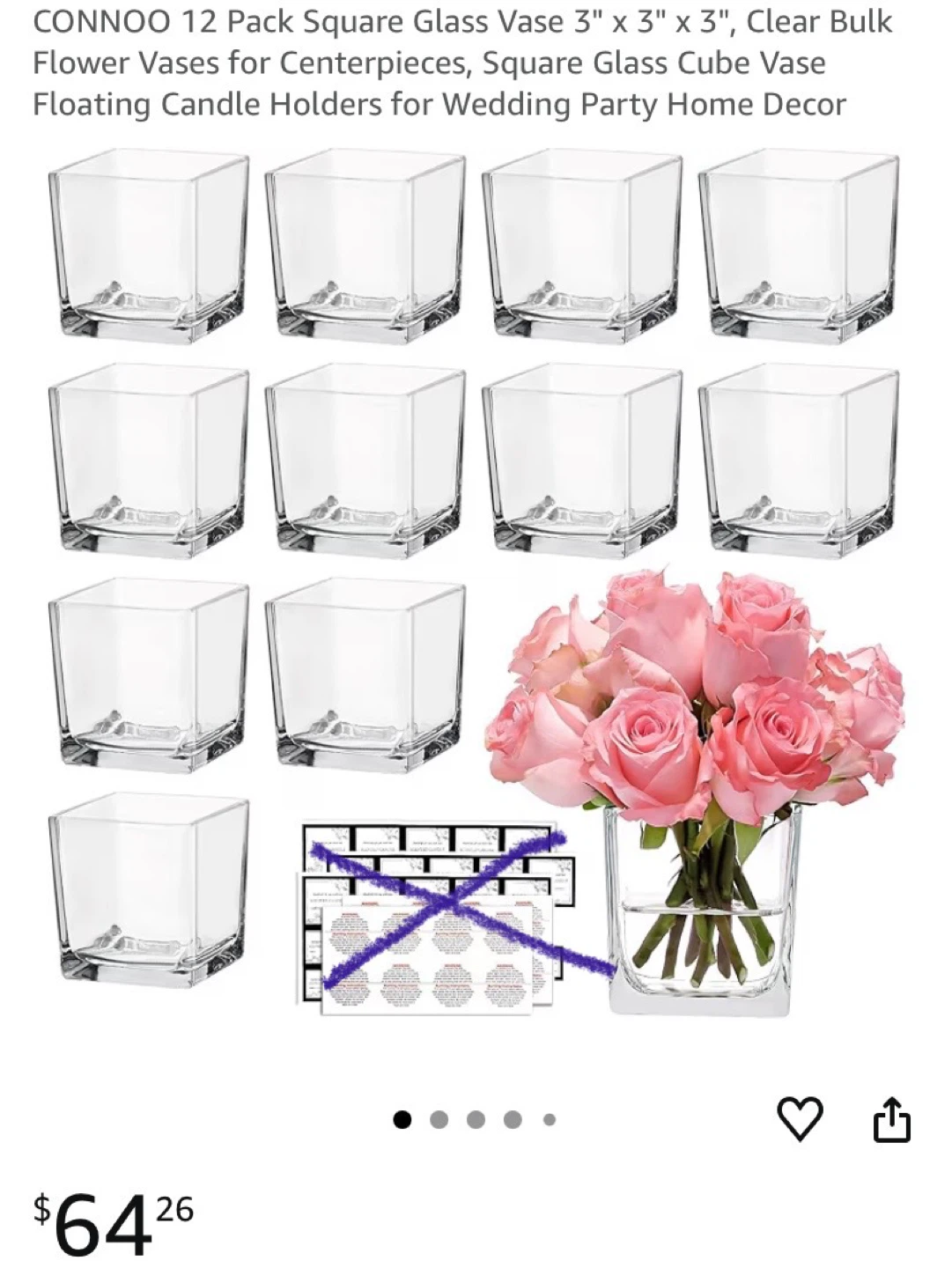 12 Pack Square Glass Vase 3" x 3" x 3"