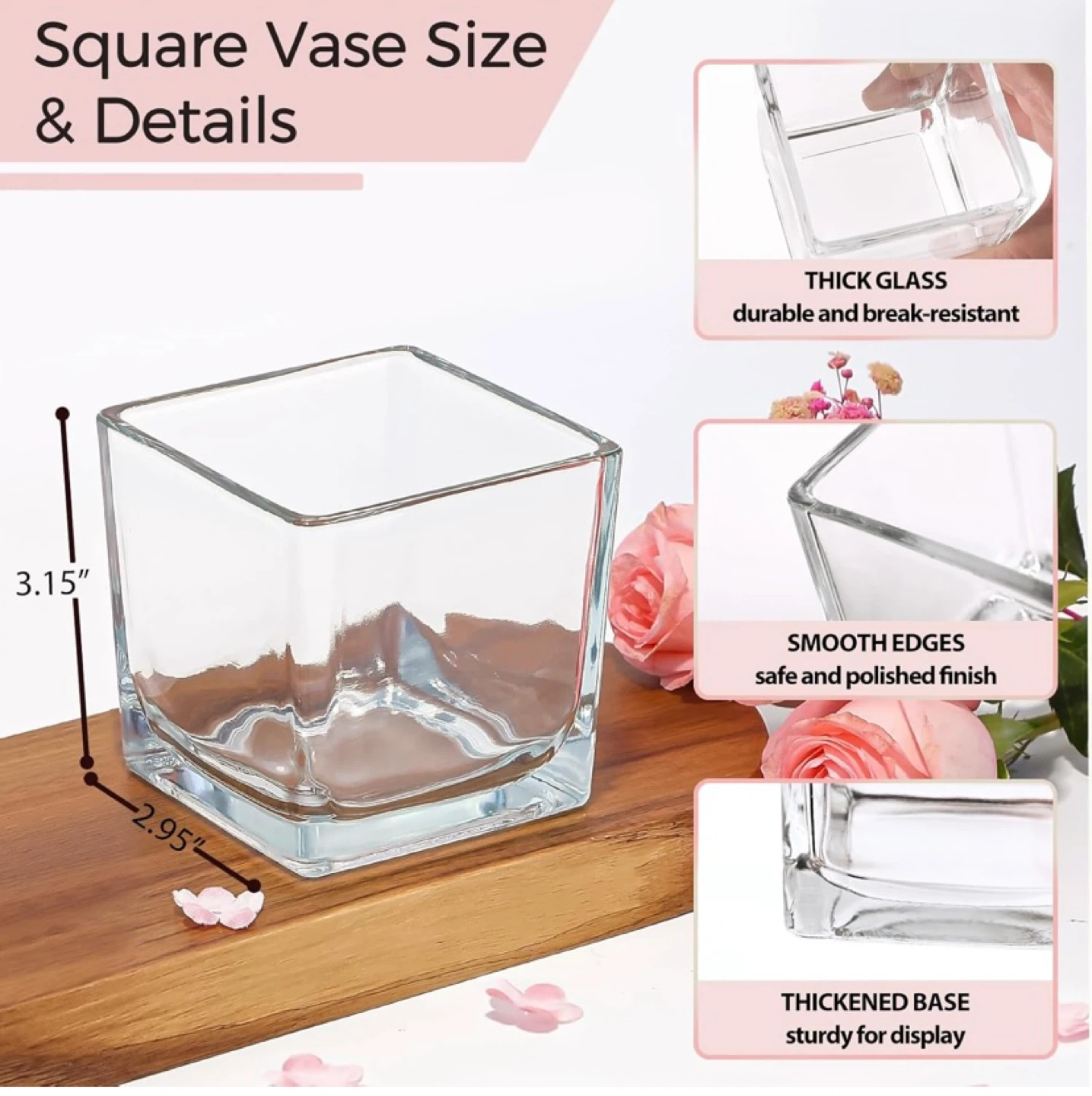 12 Pack Square Glass Vase 3" x 3" x 3" - photo 3